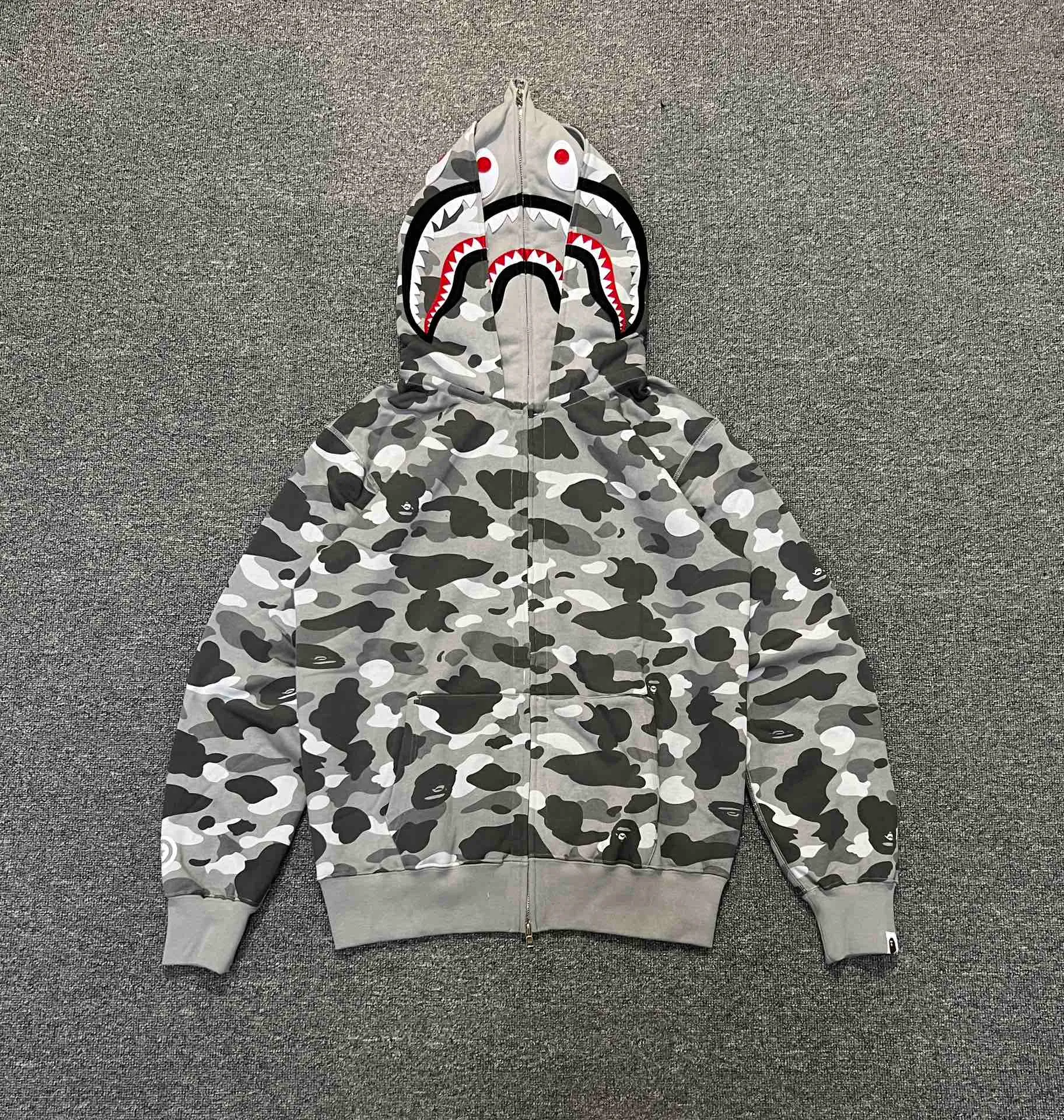 💰440 BAPE WGM letter patch camouflage pattern double hooded zipper sweatshirt High weight pure cotton custom fabric 1:1 heavyweight couple model: S-XXL [camouflage green, camouflage gray]
