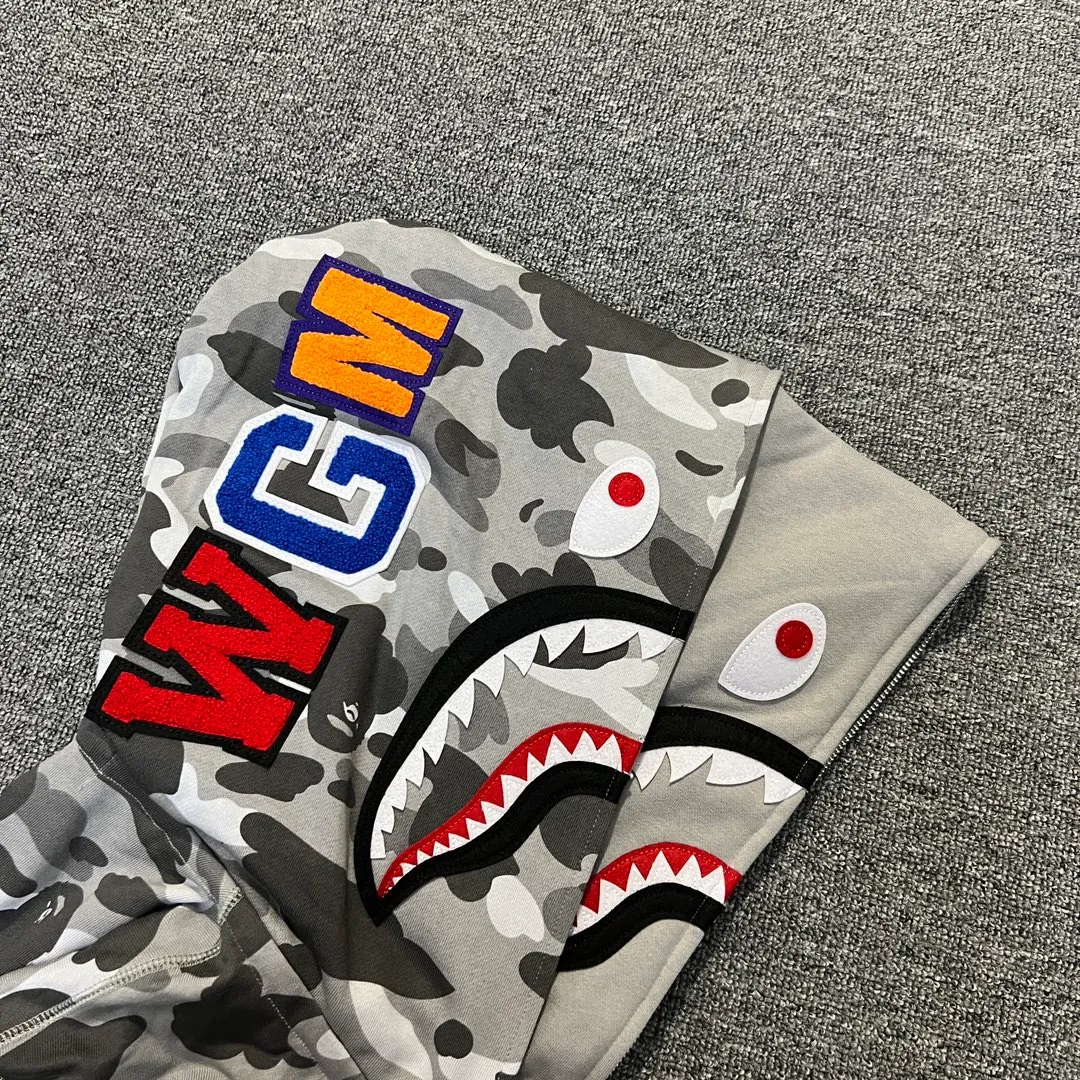 💰440 BAPE WGM letter patch camouflage pattern double hooded zipper sweatshirt High weight pure cotton custom fabric 1:1 heavyweight couple model: S-XXL [camouflage green, camouflage gray]