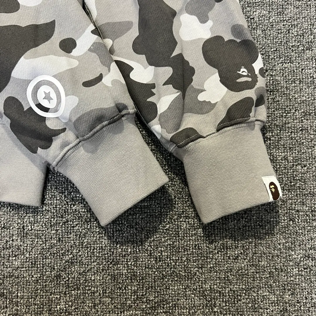 💰440 BAPE WGM letter patch camouflage pattern double hooded zipper sweatshirt High weight pure cotton custom fabric 1:1 heavyweight couple model: S-XXL [camouflage green, camouflage gray]