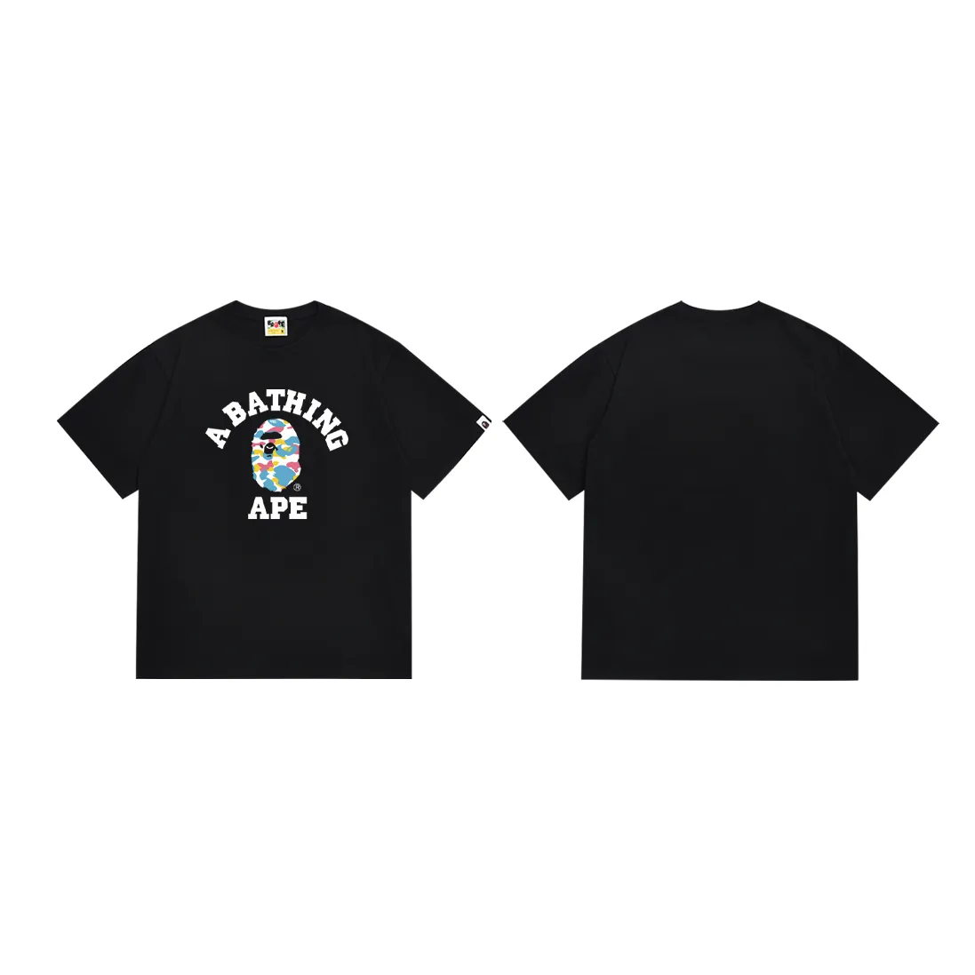 P110 SC056# (top version) BAPE ape-letter printed short-sleeved T-shirt with letters on the back Made of 260 grams of high-quality high-weave pure cotton fabric, double yarn combed, soft texture and no pilling Imported environmentally friendly printing glue The pattern is bright and three-dimensional Quality 💥Same style for men and women The upper body is trendy Color: Black White Size: S M L XL XXL