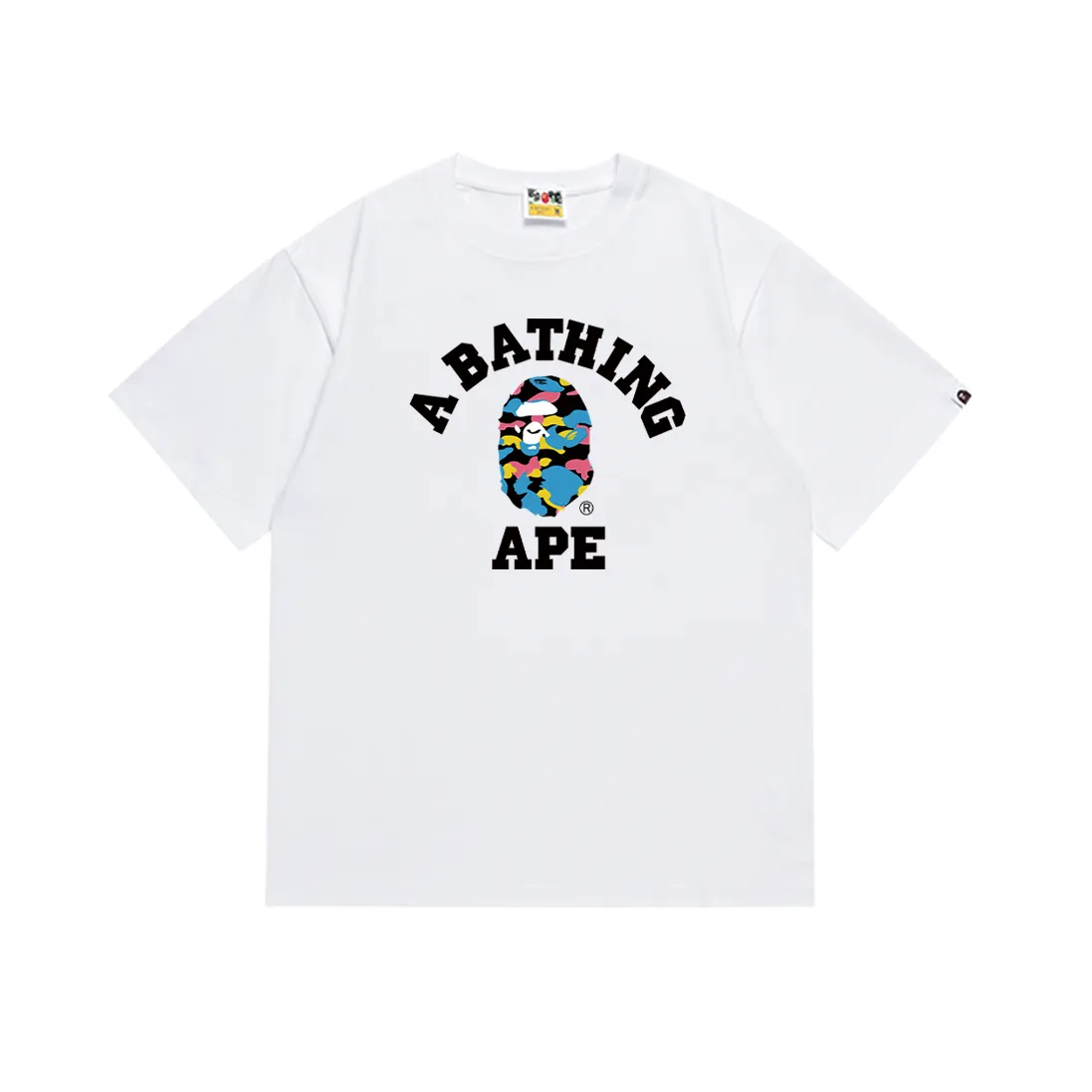 P110 SC056# (top version) BAPE ape-letter printed short-sleeved T-shirt with letters on the back Made of 260 grams of high-quality high-weave pure cotton fabric, double yarn combed, soft texture and no pilling Imported environmentally friendly printing glue The pattern is bright and three-dimensional Quality 💥Same style for men and women The upper body is trendy Color: Black White Size: S M L XL XXL