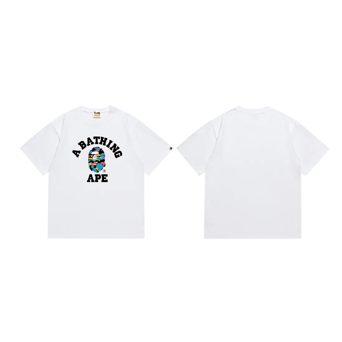 P110 SC056# (top version) BAPE ape-letter printed short-sleeved T-shirt with letters on the back Made of 260 grams of high-quality high-weave pure cotton fabric, double yarn combed, soft texture and no pilling Imported environmentally friendly printing glue The pattern is bright and three-dimensional Quality 💥Same style for men and women The upper body is trendy Color: Black White Size: S M L XL XXL
