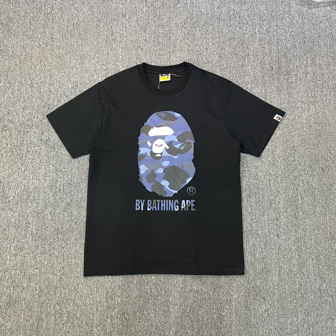 💰140 BAPE camouflage great ape letter print short-sleeved T-shirt 280g weight linen cotton fabric Couple style: S-XXL [white blue black blue white red black red white purple black purple]