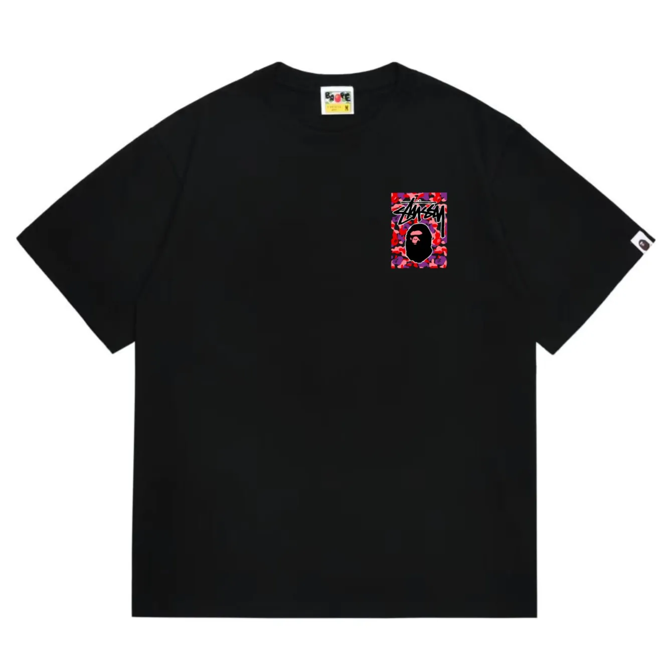 SC203#p110💰 (top version) BAPE×Stussy co-branded Stussy letter ape print T-shirt Made of 260 grams of high-quality high-weave pure cotton fabric, double yarn combed, soft texture without pilling, imported environmentally friendly printing glue, bright and three-dimensional pattern, quality 💥Same style for men and women, the upper body is fashionable Color: black red and white white red white pink white gray red white red red white black red black white red black Pink and black Gray red and black Red red black Size: S M L XL XXL