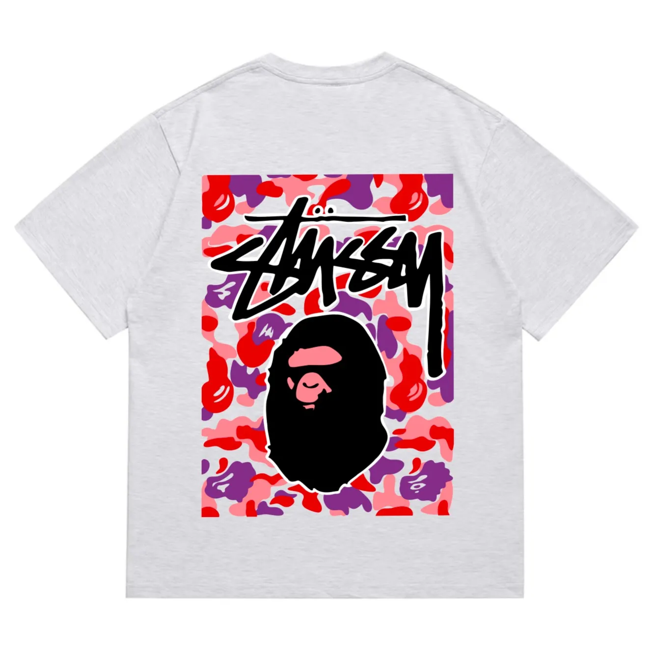SC203#p110💰 (top version) BAPE×Stussy co-branded Stussy letter ape print T-shirt Made of 260 grams of high-quality high-weave pure cotton fabric, double yarn combed, soft texture without pilling, imported environmentally friendly printing glue, bright and three-dimensional pattern, quality 💥Same style for men and women, the upper body is fashionable Color: black red and white white red white pink white gray red white red red white black red black white red black Pink and black Gray red and black Red red black Size: S M L XL XXL