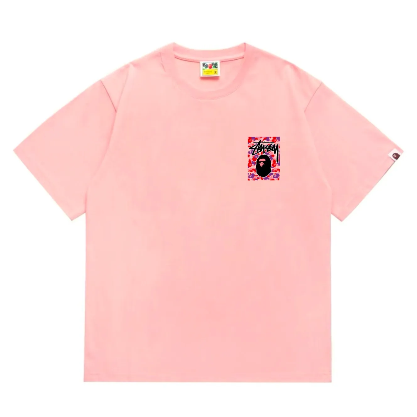 SC203#p110💰 (top version) BAPE×Stussy co-branded Stussy letter ape print T-shirt Made of 260 grams of high-quality high-weave pure cotton fabric, double yarn combed, soft texture without pilling, imported environmentally friendly printing glue, bright and three-dimensional pattern, quality 💥Same style for men and women, the upper body is fashionable Color: black red and white white red white pink white gray red white red red white black red black white red black Pink and black Gray red and black Red red black Size: S M L XL XXL