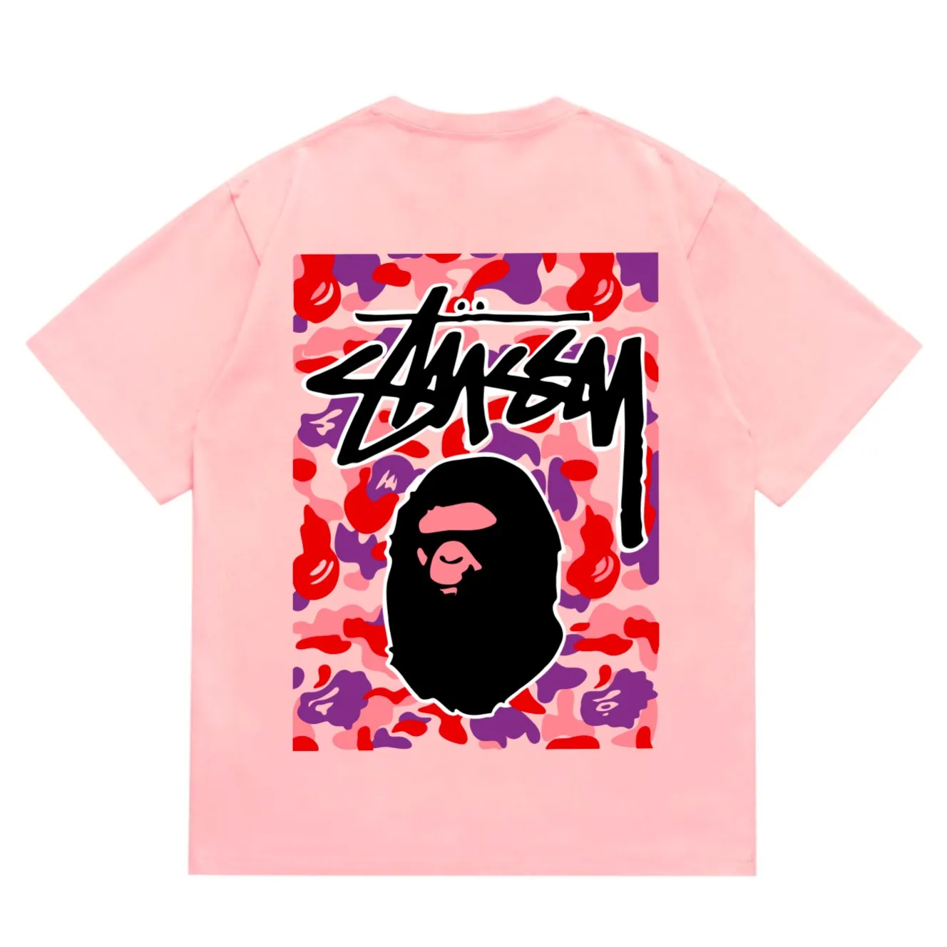 SC203#p110💰 (top version) BAPE×Stussy co-branded Stussy letter ape print T-shirt Made of 260 grams of high-quality high-weave pure cotton fabric, double yarn combed, soft texture without pilling, imported environmentally friendly printing glue, bright and three-dimensional pattern, quality 💥Same style for men and women, the upper body is fashionable Color: black red and white white red white pink white gray red white red red white black red black white red black Pink and black Gray red and black Red red black Size: S M L XL XXL