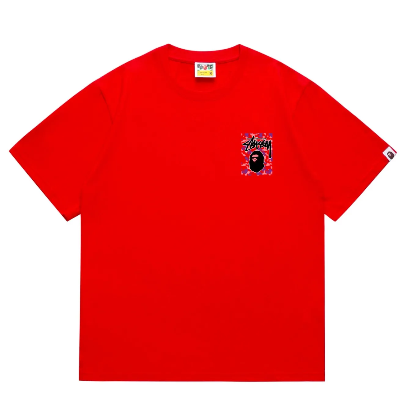 SC203#p110💰 (top version) BAPE×Stussy co-branded Stussy letter ape print T-shirt Made of 260 grams of high-quality high-weave pure cotton fabric, double yarn combed, soft texture without pilling, imported environmentally friendly printing glue, bright and three-dimensional pattern, quality 💥Same style for men and women, the upper body is fashionable Color: black red and white white red white pink white gray red white red red white black red black white red black Pink and black Gray red and black Red red black Size: S M L XL XXL