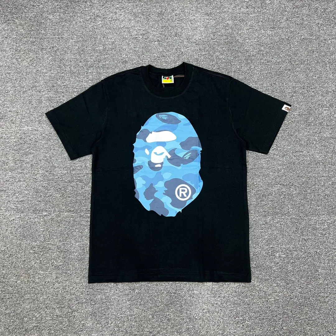 💰140 Bape Honeycomb Camouflage Letters Great Ape Head Double-sided Printing Linen Cotton 280g Customized Fabric Couple Style: S—XXL [Black Blue White Blue Black Gray White Gray]