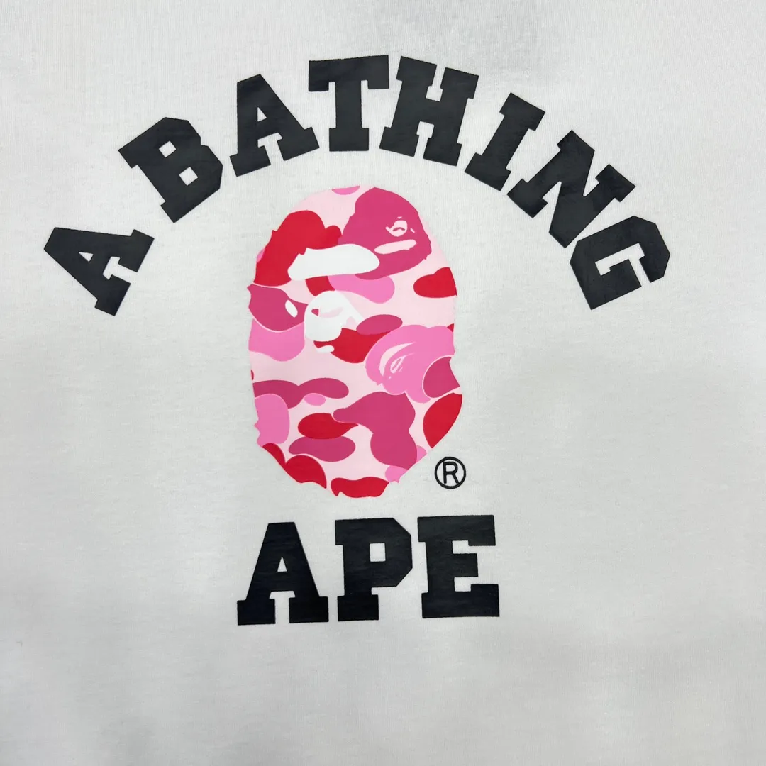 💰140 BAPE ABC camouflage ape head letter printing 280g weight linen cotton fabric ZP version Couple style: S-XXL [Black Green White Green Black Pink White Pink Black Blue White Blue]