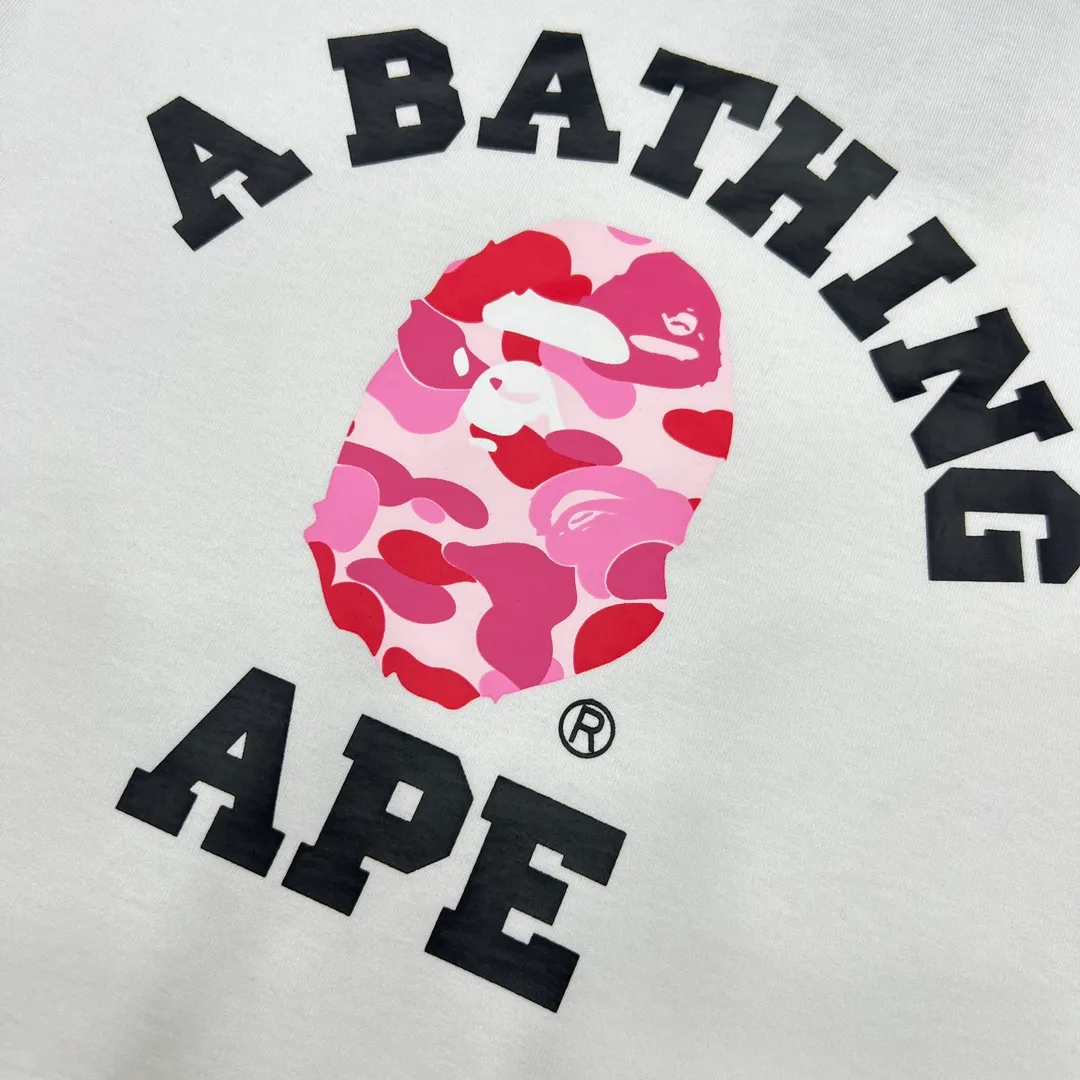 💰140 BAPE ABC camouflage ape head letter printing 280g weight linen cotton fabric ZP version Couple style: S-XXL [Black Green White Green Black Pink White Pink Black Blue White Blue]