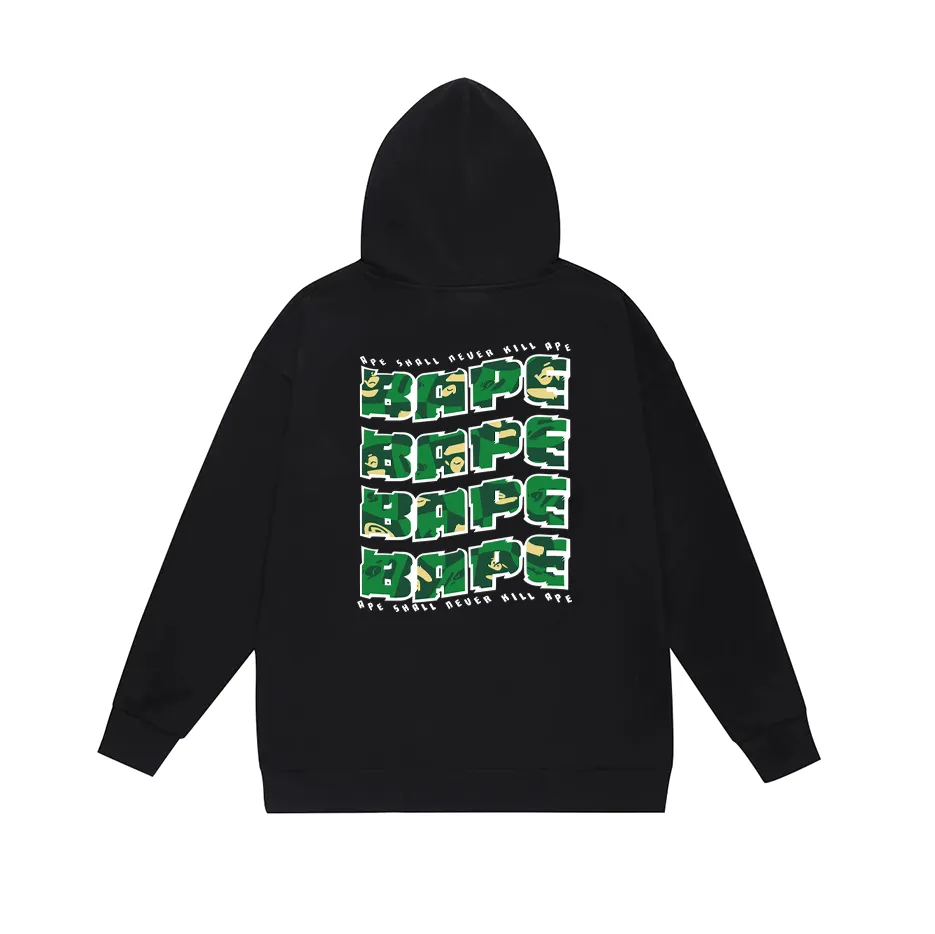 P190 model number SC619# terry 85 plus velvet 95 (top version) BAPE ape head letter printed hooded sweatshirt. Made of 380g large terry (drop shoulder large version) fabric. The texture is soft and non-pilling. Imported environmentally friendly printing glue. The pattern is bright and three-dimensional. Quality 💥Same style for men and women. The upper body is trendy. Color: black white gray Size: S M L XL XXL