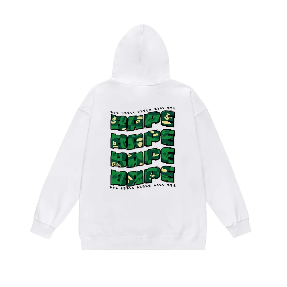 P190 model number SC619# terry 85 plus velvet 95 (top version) BAPE ape head letter printed hooded sweatshirt. Made of 380g large terry (drop shoulder large version) fabric. The texture is soft and non-pilling. Imported environmentally friendly printing glue. The pattern is bright and three-dimensional. Quality 💥Same style for men and women. The upper body is trendy. Color: black white gray Size: S M L XL XXL