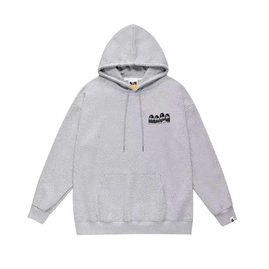 P190 model number SC619# terry 85 plus velvet 95 (top version) BAPE ape head letter printed hooded sweatshirt. Made of 380g large terry (drop shoulder large version) fabric. The texture is soft and non-pilling. Imported environmentally friendly printing glue. The pattern is bright and three-dimensional. Quality 💥Same style for men and women. The upper body is trendy. Color: black white gray Size: S M L XL XXL