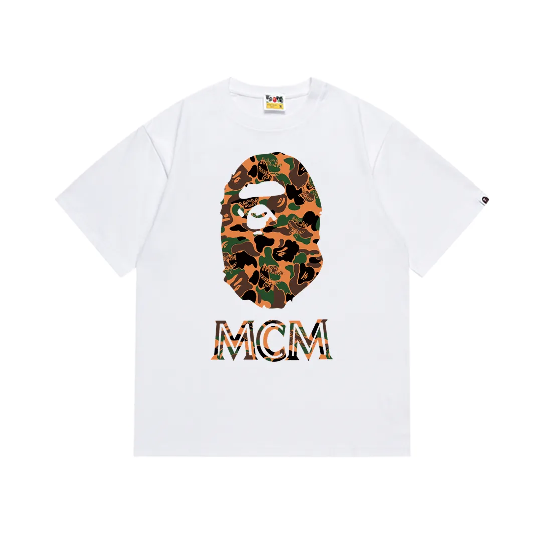 SC234#p110💰 (top version) BAPE×MCM Camo Ape Head co-branded ape head short-sleeved T-shirt Made of 260 grams of high-quality high-weave pure cotton fabric, double yarn combed, soft texture and no pilling Imported environmentally friendly printing glue, bright and three-dimensional patterns, quality 💥Same style for men and women, the upper body is fashionable Color: black white Size: S M L XL XXL