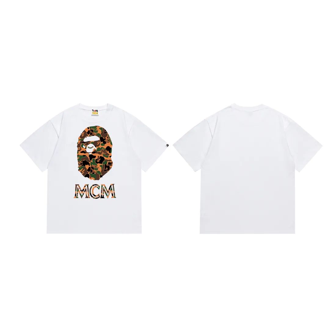 SC234#p110💰 (top version) BAPE×MCM Camo Ape Head co-branded ape head short-sleeved T-shirt Made of 260 grams of high-quality high-weave pure cotton fabric, double yarn combed, soft texture and no pilling Imported environmentally friendly printing glue, bright and three-dimensional patterns, quality 💥Same style for men and women, the upper body is fashionable Color: black white Size: S M L XL XXL