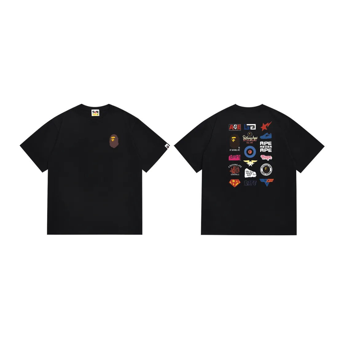 P110 SC033# (top version) BAPE back badge classic pattern collection double-sided printed short-sleeved T-shirt Made of 260 grams of high-quality high-weave pure cotton fabric, double yarn combed, soft texture and no pilling Imported environmentally friendly printing glue The pattern is bright and three-dimensional Quality 💥Same style for men and women The upper body is trendy Color: Black White Size: S M L XL XXL