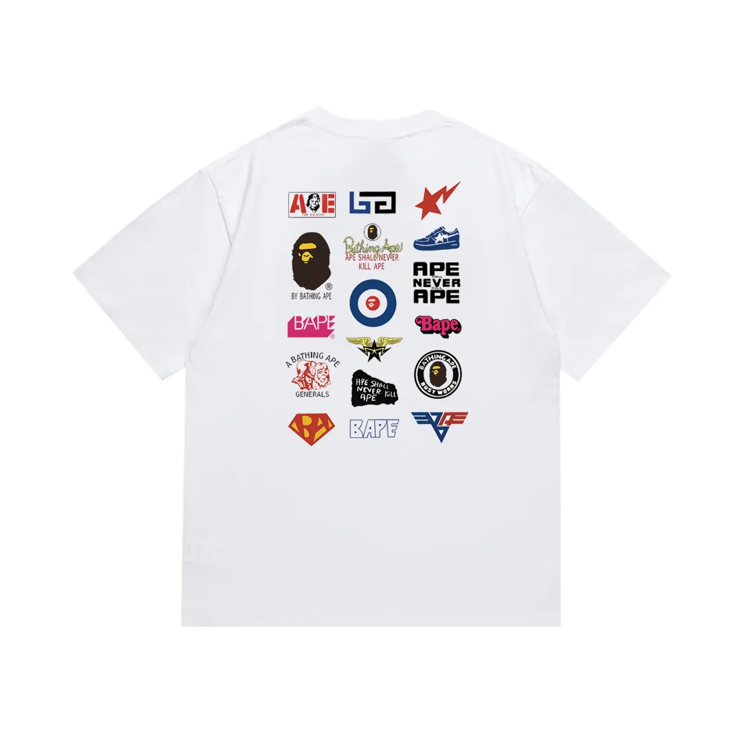 P110 SC033# (top version) BAPE back badge classic pattern collection double-sided printed short-sleeved T-shirt Made of 260 grams of high-quality high-weave pure cotton fabric, double yarn combed, soft texture and no pilling Imported environmentally friendly printing glue The pattern is bright and three-dimensional Quality 💥Same style for men and women The upper body is trendy Color: Black White Size: S M L XL XXL