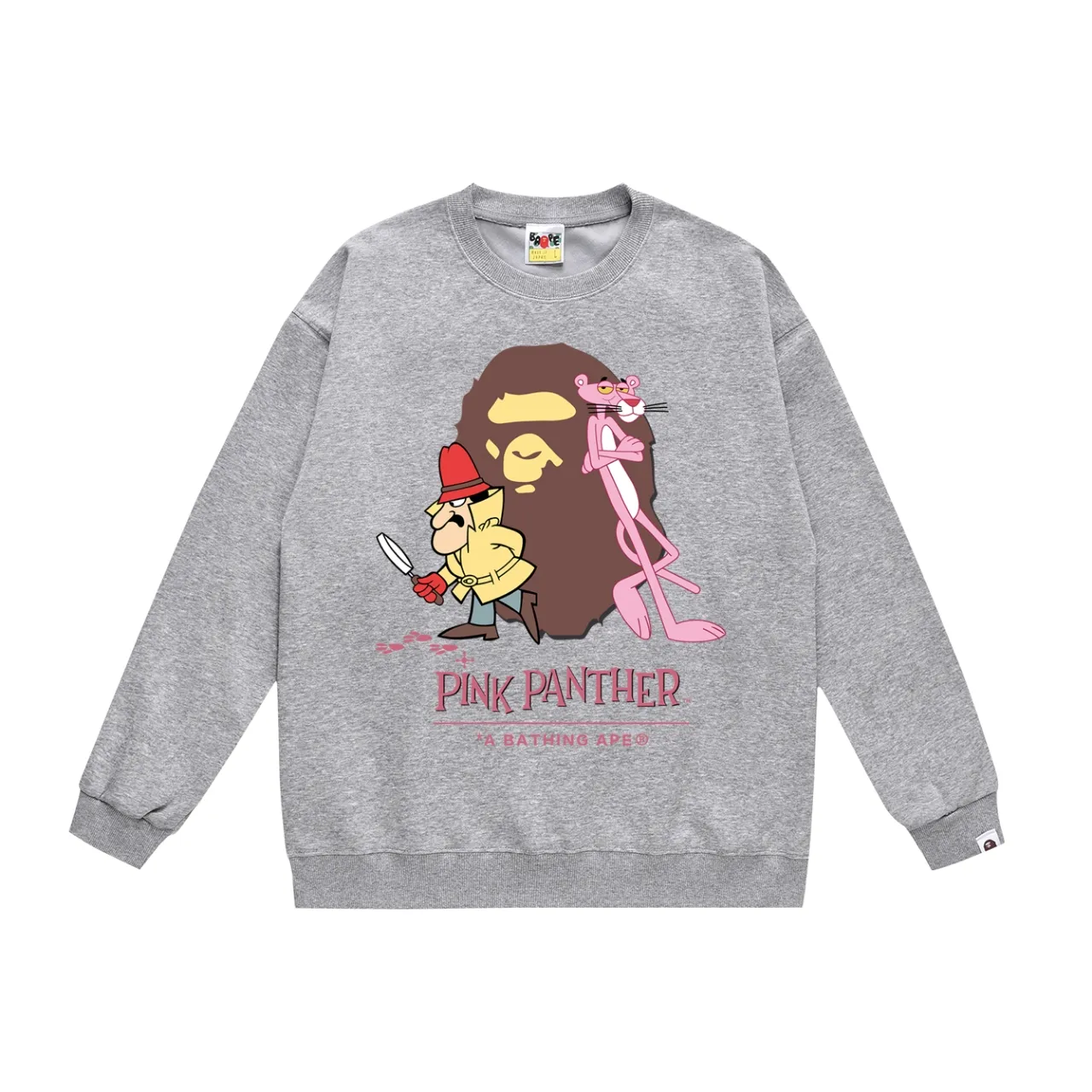 P150 model number SC481# terry 75 plus velvet 80 (top version) BAPE KIDS co-branded pink panther ape head print round neck sweatshirt. Made of 350g large terry (drop shoulder large version) fabric, soft texture and no pilling. Imported environmentally friendly printing glue. Bright and three-dimensional pattern. Quality 💥Same style for men and women. The upper body is trendy. Color: black white gray Size: S M L XL XXL