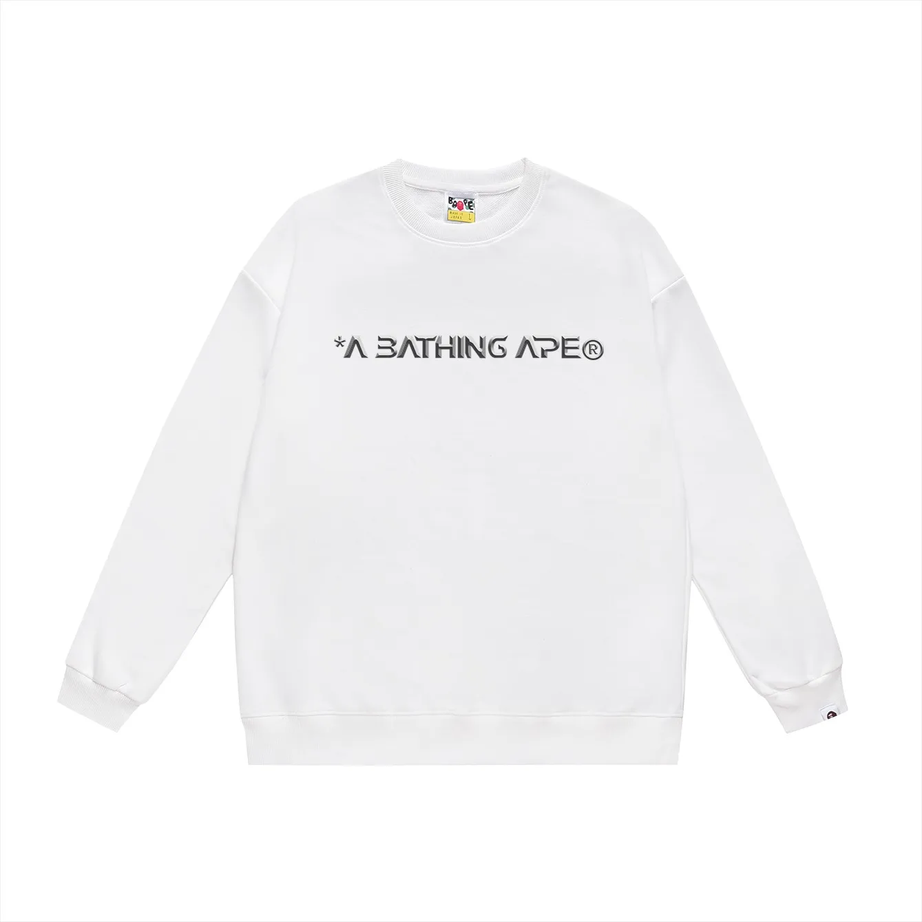 P150 model number SC479# terry 75 plus velvet 80 (top version) BAPE ape moon letter printed round neck sweatshirt Made of 350g large terry (drop shoulder large version) fabric, soft texture and no pilling Imported environmentally friendly printing glue The pattern is bright and three-dimensional Quality 💥Same style for men and women The upper body is trendy Color: black white gray Size: S M L XL XXL