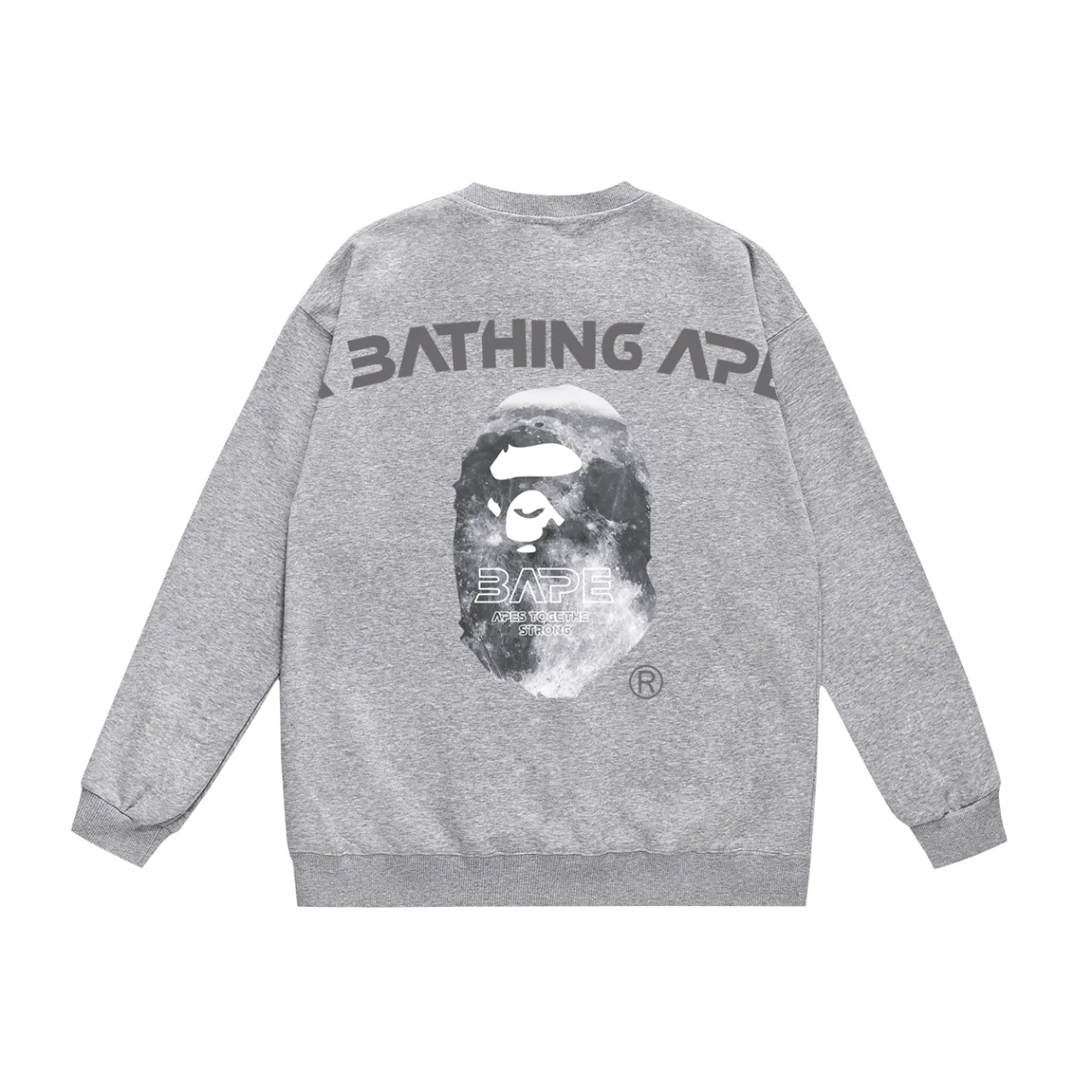 P150 model number SC479# terry 75 plus velvet 80 (top version) BAPE ape moon letter printed round neck sweatshirt Made of 350g large terry (drop shoulder large version) fabric, soft texture and no pilling Imported environmentally friendly printing glue The pattern is bright and three-dimensional Quality 💥Same style for men and women The upper body is trendy Color: black white gray Size: S M L XL XXL
