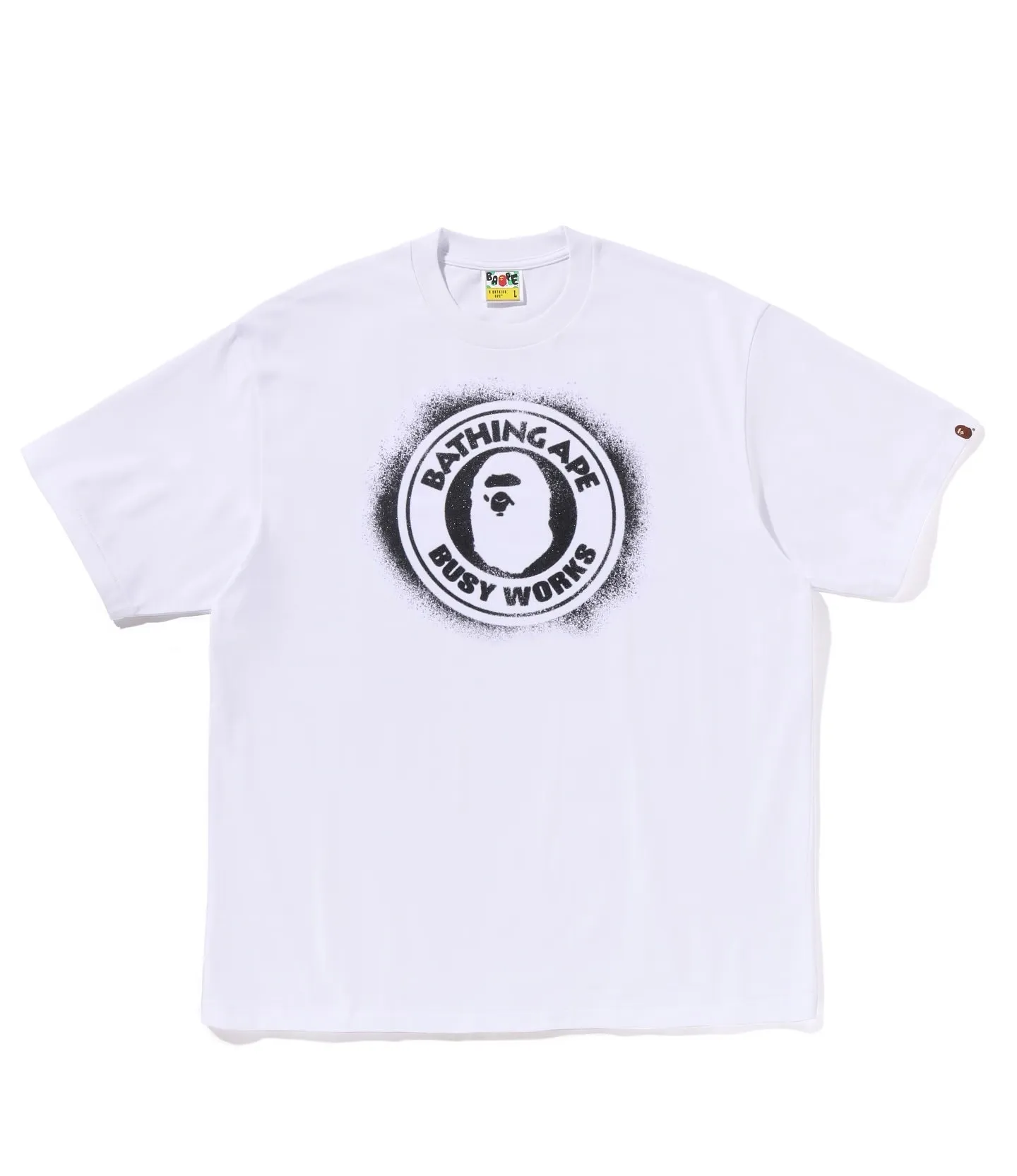 P110 001145 BAPE SS25 medallion printed logo round neck short-sleeved T-shirt, same style for men and women, size smlxlxxl, black and white