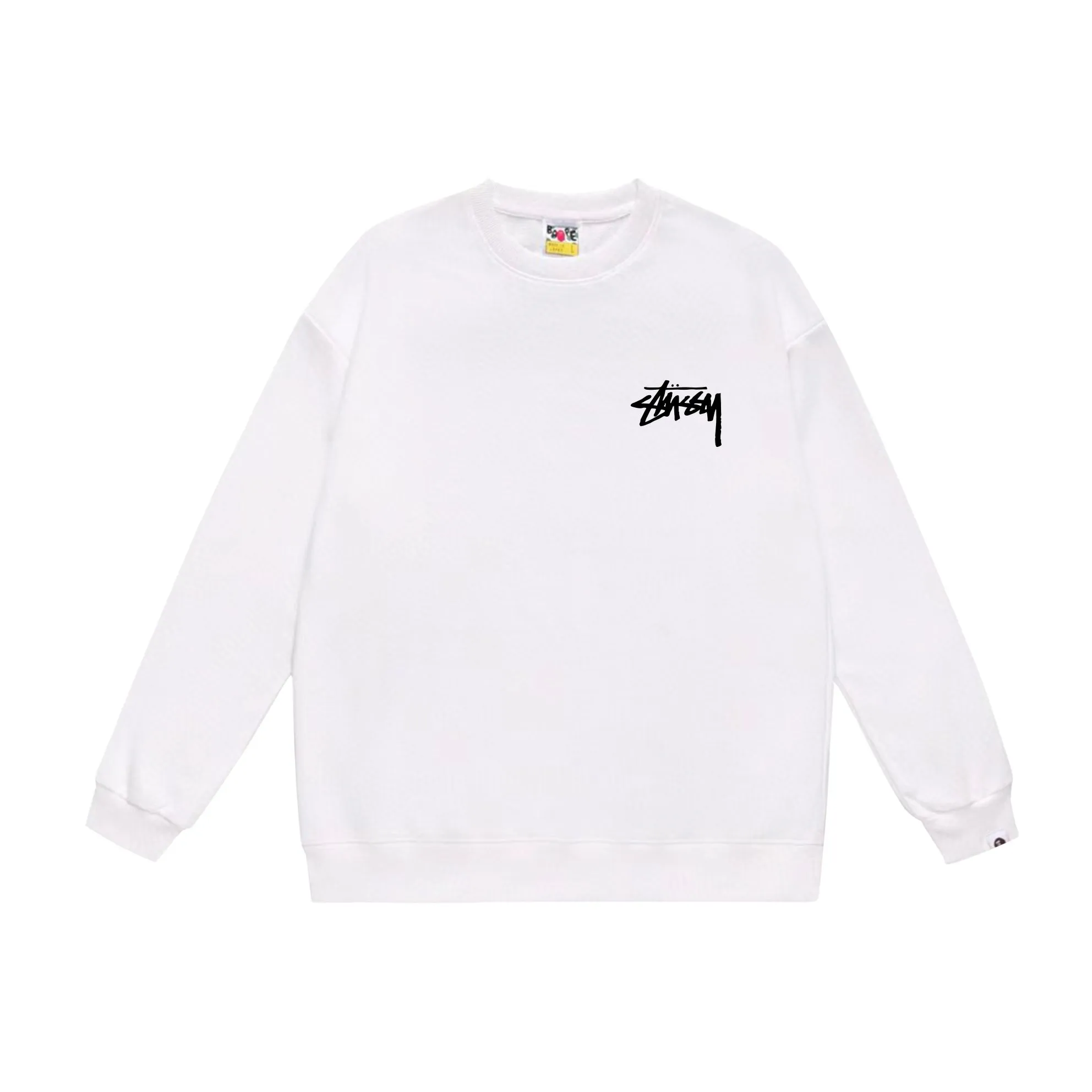 P150 model number SC501# terry 75 plus velvet 80 (top version) BAPE×STUSSY co-branded Stussy letter round neck sweatshirt Made of 350 grams of large terry (drop shoulder large version) fabric, soft texture and no pilling Imported environmentally friendly printing glue The pattern is bright and three-dimensional Quality 💥Same style for men and women The upper body is trendy Color: black white gray Size: S M L XL XXL