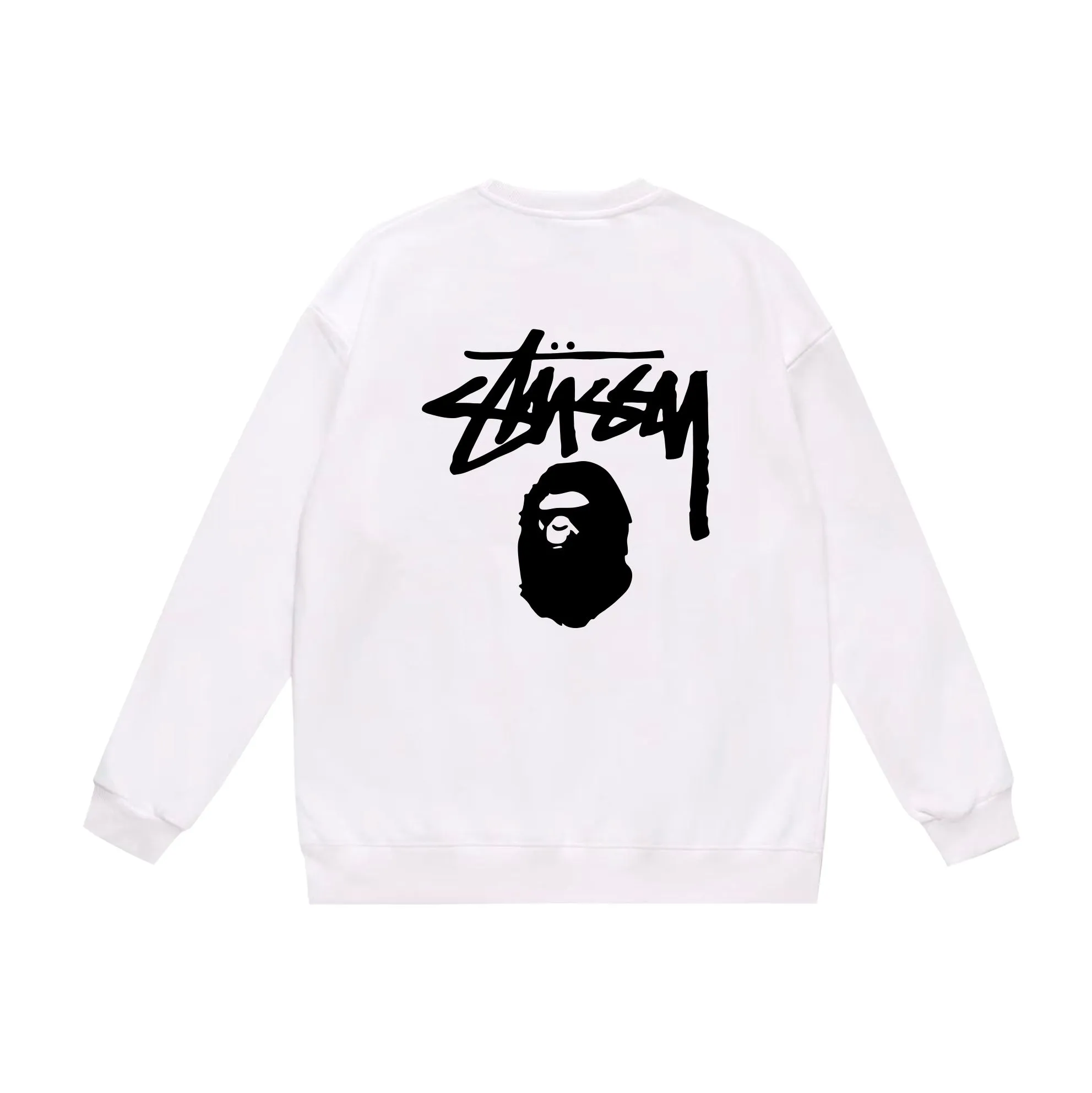 P150 model number SC501# terry 75 plus velvet 80 (top version) BAPE×STUSSY co-branded Stussy letter round neck sweatshirt Made of 350 grams of large terry (drop shoulder large version) fabric, soft texture and no pilling Imported environmentally friendly printing glue The pattern is bright and three-dimensional Quality 💥Same style for men and women The upper body is trendy Color: black white gray Size: S M L XL XXL