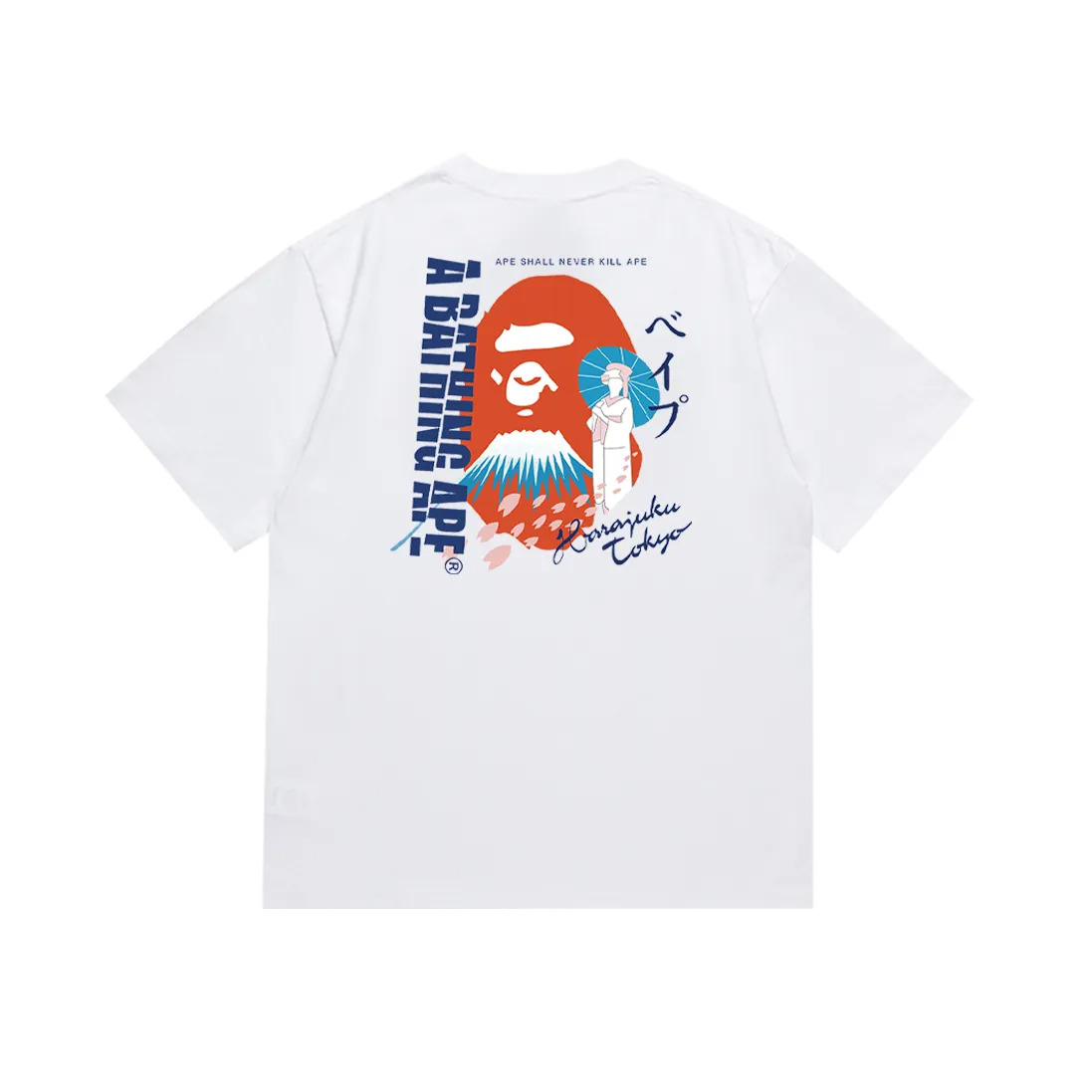 P110 SC034# (top version) BAPE Mount Fuji Monkey Man costume women's double-sided printed short-sleeved T-shirt Made of 260 grams of high-quality high-woven pure cotton fabric, double yarn combed, soft texture and no pilling Imported environmentally friendly printing glue The pattern is bright and three-dimensional Quality 💥 Same style for men and women The upper body is trendy Color: Black White Size: S M L XL XXL