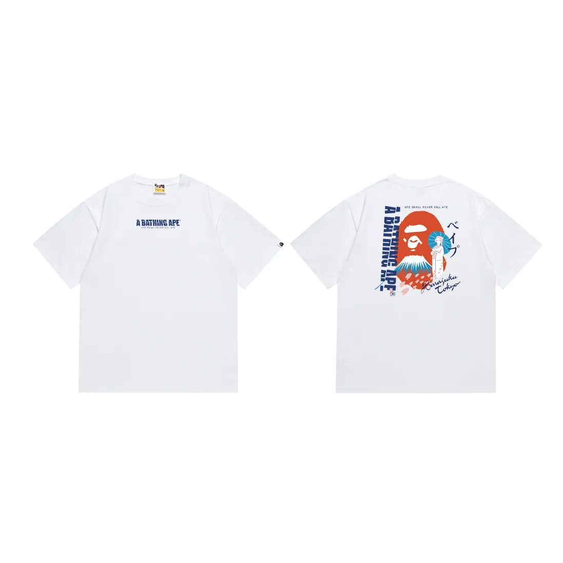 P110 SC034# (top version) BAPE Mount Fuji Monkey Man costume women's double-sided printed short-sleeved T-shirt Made of 260 grams of high-quality high-woven pure cotton fabric, double yarn combed, soft texture and no pilling Imported environmentally friendly printing glue The pattern is bright and three-dimensional Quality 💥 Same style for men and women The upper body is trendy Color: Black White Size: S M L XL XXL