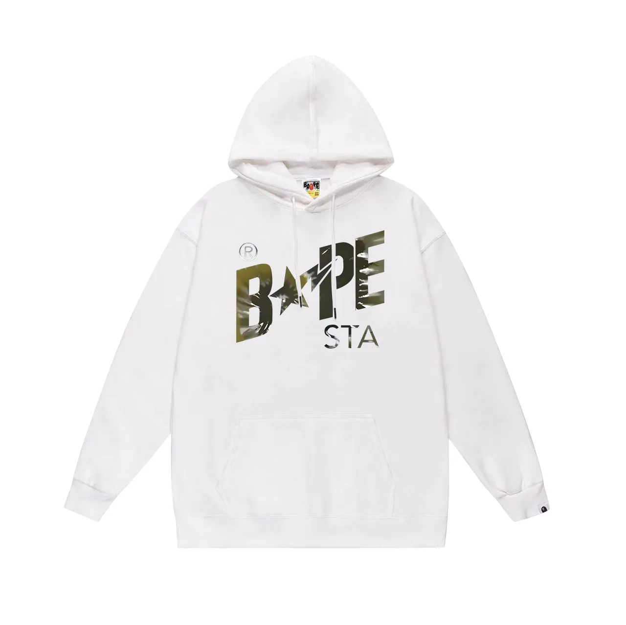 Style No. SC714# terry p160 plus velvet 180💰 (top version) BAPE autumn and winter tie-dyed letter star printed hooded sweatshirt. Made of 380 grams of large terry (drop shoulder large version) fabric. The texture is soft and non-pilling. Imported environmentally friendly printing glue. The pattern is bright and three-dimensional. Quality💥Same style for men and women. The upper body is trendy. Color: black white gray Size: S M L XL XXL
