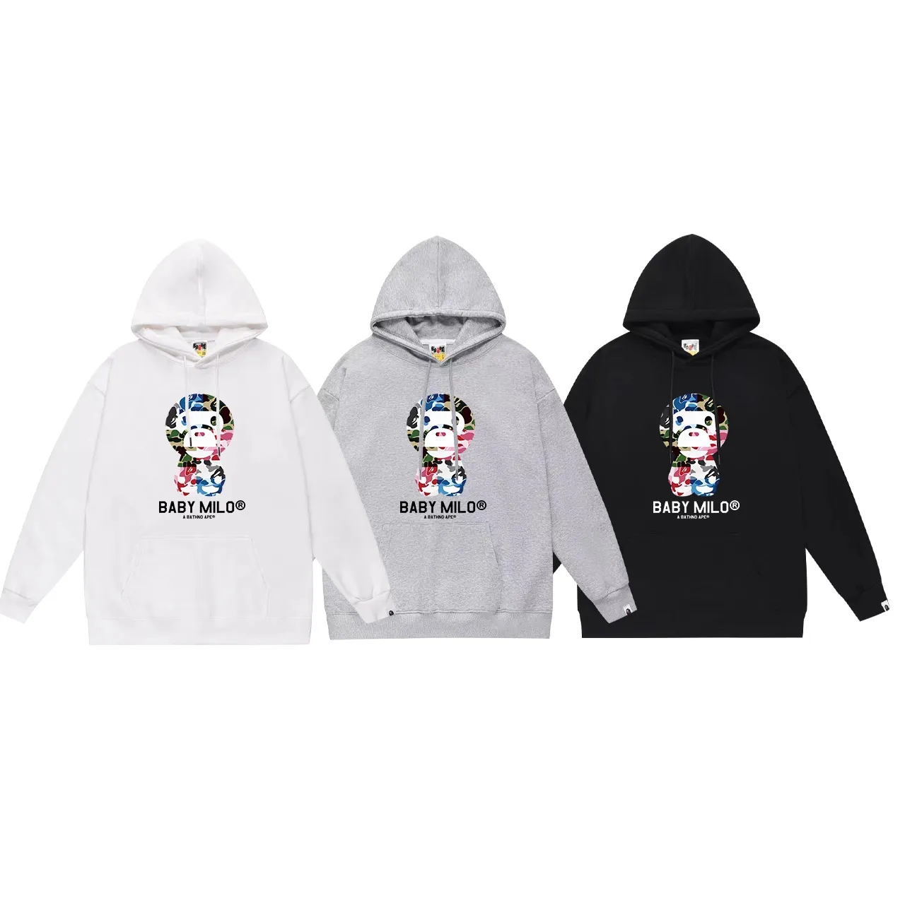 Model number SC693#terry p160 plus velvet p180💰 (top version) BAPE ANC mixed camouflage ape print hooded sweatshirt Made of 380g large terry 430g silver fox velvet (drop shoulder large version) fabric, soft texture and no pilling Imported environmentally friendly printing glue The pattern is bright and three-dimensional Quality💥Same style for men and women The upper body is trendy Color: black white gray Size: S M L XL XXL
