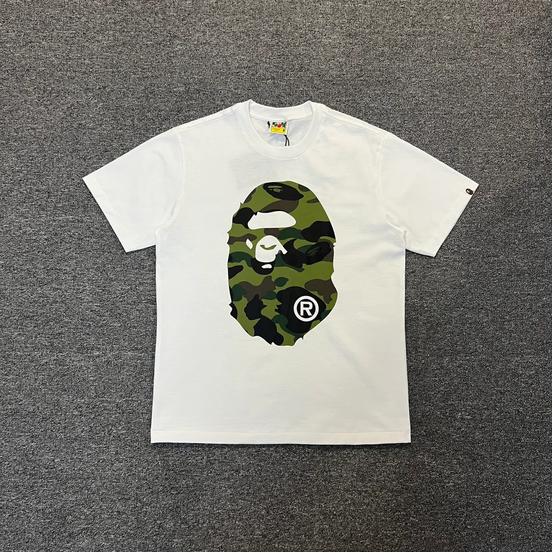 💰140 BAPE double-sided camouflage ape head print classic camouflage reproduction ZP version 270g weight linen cotton fabric Couple style: S-XXL [white green black green white yellow black yellow]