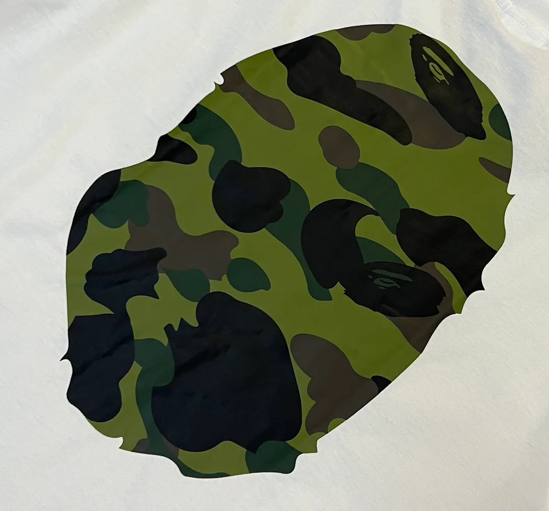 💰140 BAPE double-sided camouflage ape head print classic camouflage reproduction ZP version 270g weight linen cotton fabric Couple style: S-XXL [white green black green white yellow black yellow]