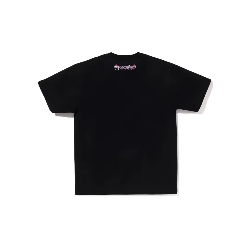 P110 00123 A BATHING APE BAPE SS23 SAKURA cherry blossom series cherry blossom print round neck loose short-sleeved T-shirt, same style for men and women, size smlxlxxl, black and white