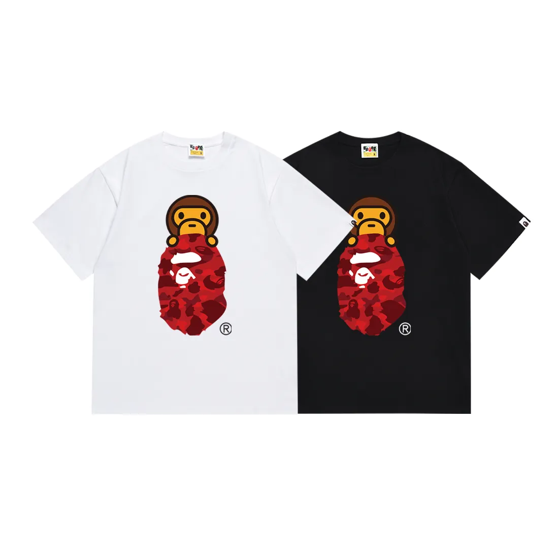 SC168#p110💰 (Top version) BAPE COLOR CAMO MILO ON APE camouflage ape print short-sleeved T-shirt. Made of 260 grams of high-quality high-weave pure cotton fabric. Double yarn combed, soft texture and no pilling. Imported environmentally friendly printing glue. Bright and three-dimensional pattern. Quality💥Same style for men and women. The upper body is trendy. Color: black and red, white and red, black and yellow, white and yellow, black and blue, white and blue, black and purple, white and purple. Size: S M L XL XXL