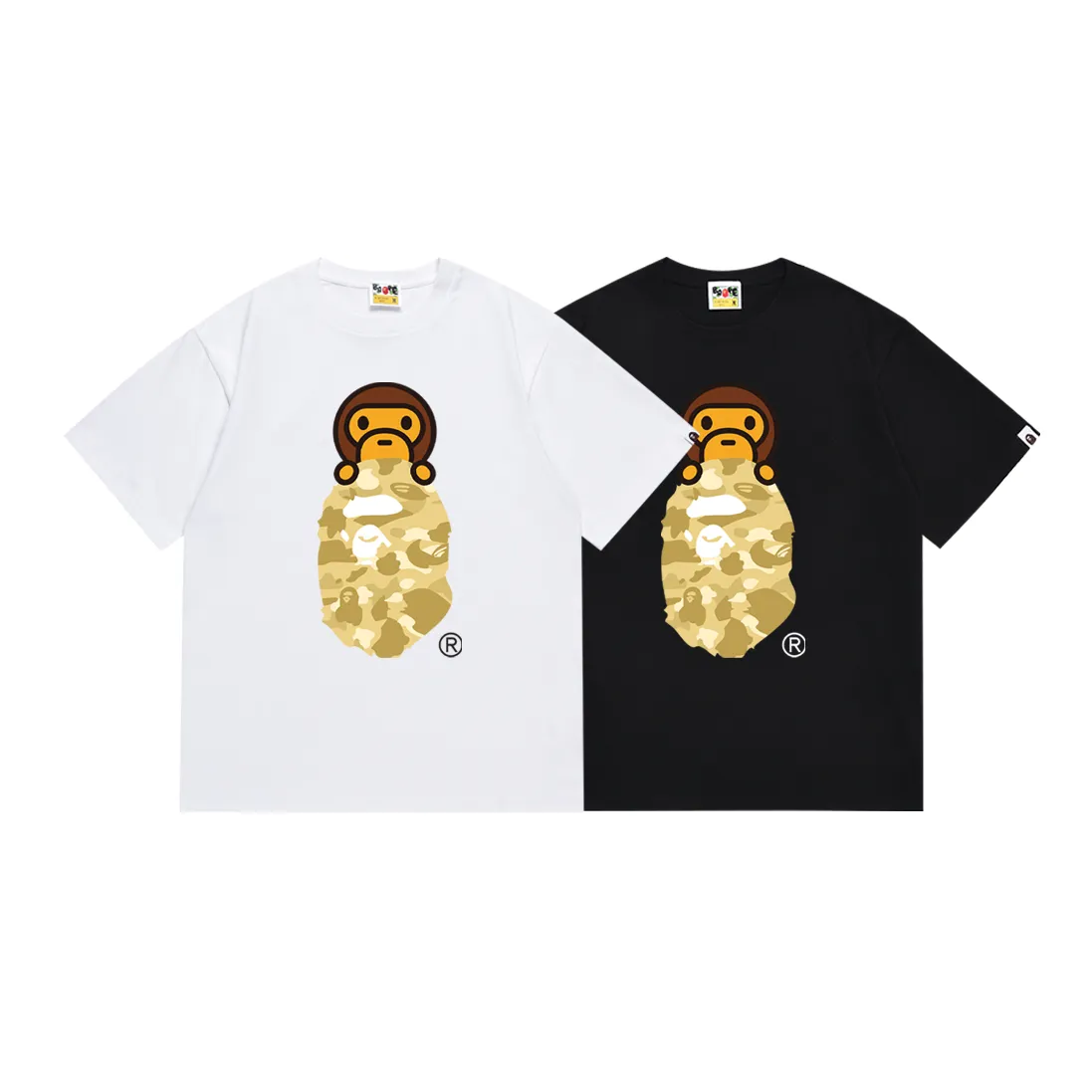 SC168#p110💰 (Top version) BAPE COLOR CAMO MILO ON APE camouflage ape print short-sleeved T-shirt. Made of 260 grams of high-quality high-weave pure cotton fabric. Double yarn combed, soft texture and no pilling. Imported environmentally friendly printing glue. Bright and three-dimensional pattern. Quality💥Same style for men and women. The upper body is trendy. Color: black and red, white and red, black and yellow, white and yellow, black and blue, white and blue, black and purple, white and purple. Size: S M L XL XXL
