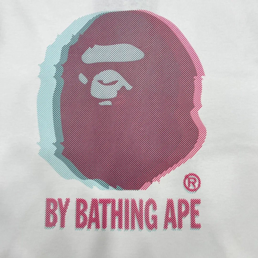 💰140 BAPE GLITCH ART COLLEGE TEE Faulty phantom art laminated great ape head print 280g weight linen cotton fabric ZP version Couple style: S—XXL [Black White]