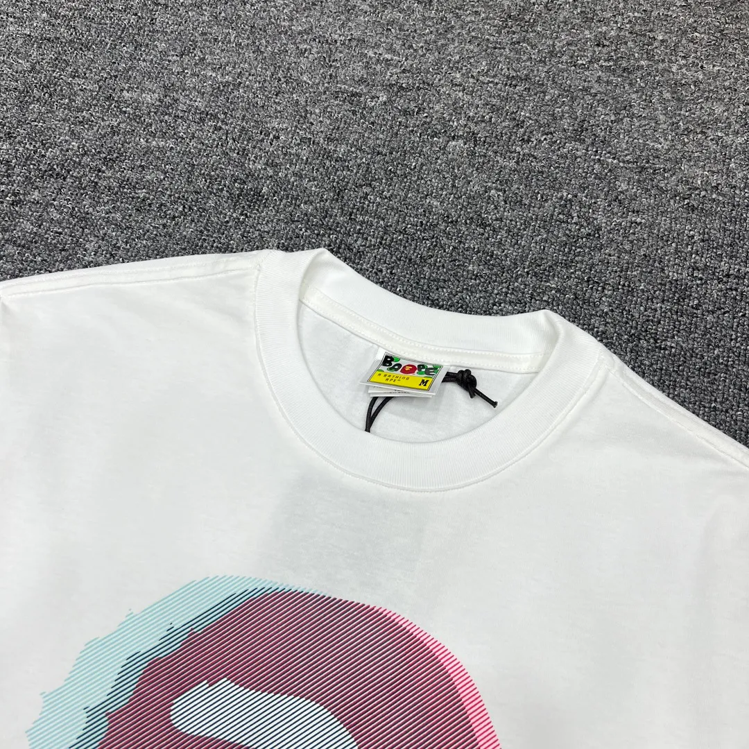 💰140 BAPE GLITCH ART COLLEGE TEE Faulty phantom art laminated great ape head print 280g weight linen cotton fabric ZP version Couple style: S—XXL [Black White]