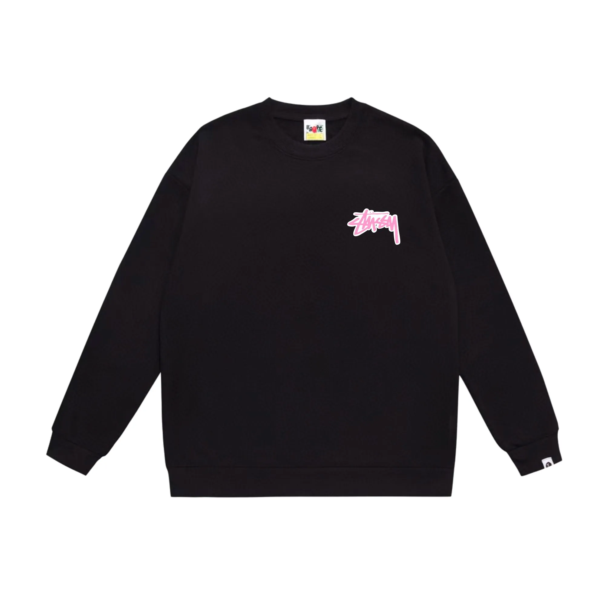 P150 model number SC506# terry 75 plus velvet 80 (top version) BAPE×STUSSY co-branded Stussy letter round neck sweatshirt Made of 350 grams of large terry (drop shoulder large version) fabric, soft texture and no pilling Imported environmentally friendly printing glue The pattern is bright and three-dimensional Quality 💥Same style for men and women The upper body is trendy Color: black white gray Size: S M L XL XXL