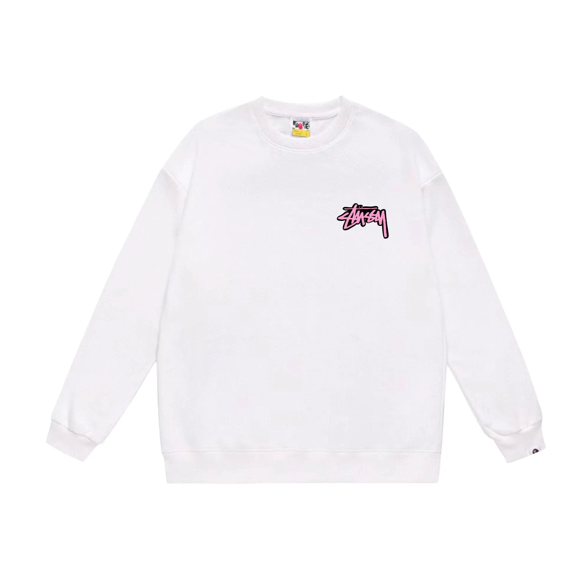 P150 model number SC506# terry 75 plus velvet 80 (top version) BAPE×STUSSY co-branded Stussy letter round neck sweatshirt Made of 350 grams of large terry (drop shoulder large version) fabric, soft texture and no pilling Imported environmentally friendly printing glue The pattern is bright and three-dimensional Quality 💥Same style for men and women The upper body is trendy Color: black white gray Size: S M L XL XXL