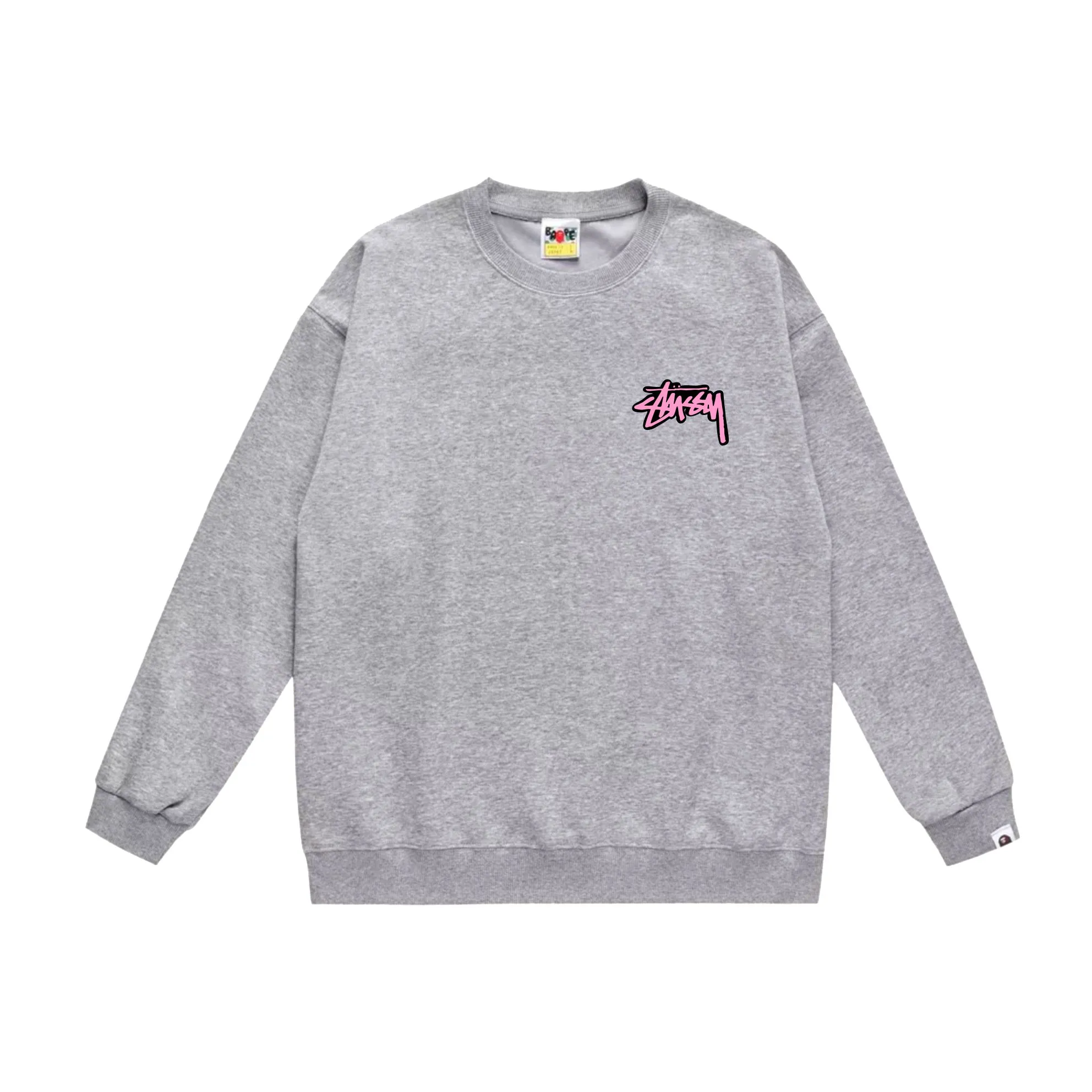 P150 model number SC506# terry 75 plus velvet 80 (top version) BAPE×STUSSY co-branded Stussy letter round neck sweatshirt Made of 350 grams of large terry (drop shoulder large version) fabric, soft texture and no pilling Imported environmentally friendly printing glue The pattern is bright and three-dimensional Quality 💥Same style for men and women The upper body is trendy Color: black white gray Size: S M L XL XXL