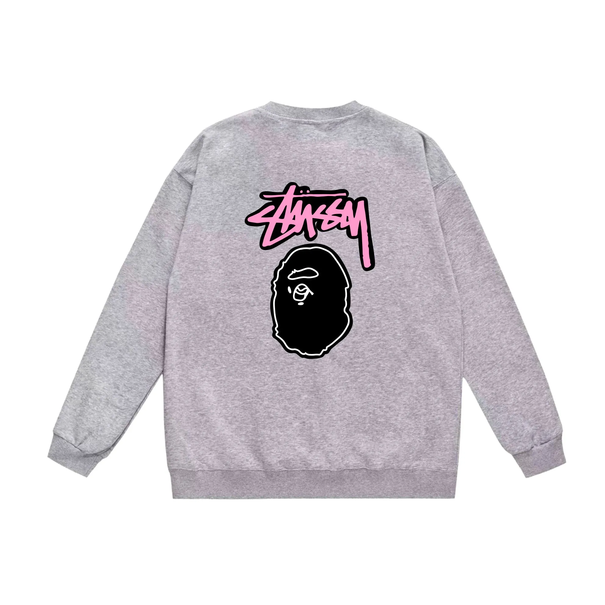 P150 model number SC506# terry 75 plus velvet 80 (top version) BAPE×STUSSY co-branded Stussy letter round neck sweatshirt Made of 350 grams of large terry (drop shoulder large version) fabric, soft texture and no pilling Imported environmentally friendly printing glue The pattern is bright and three-dimensional Quality 💥Same style for men and women The upper body is trendy Color: black white gray Size: S M L XL XXL