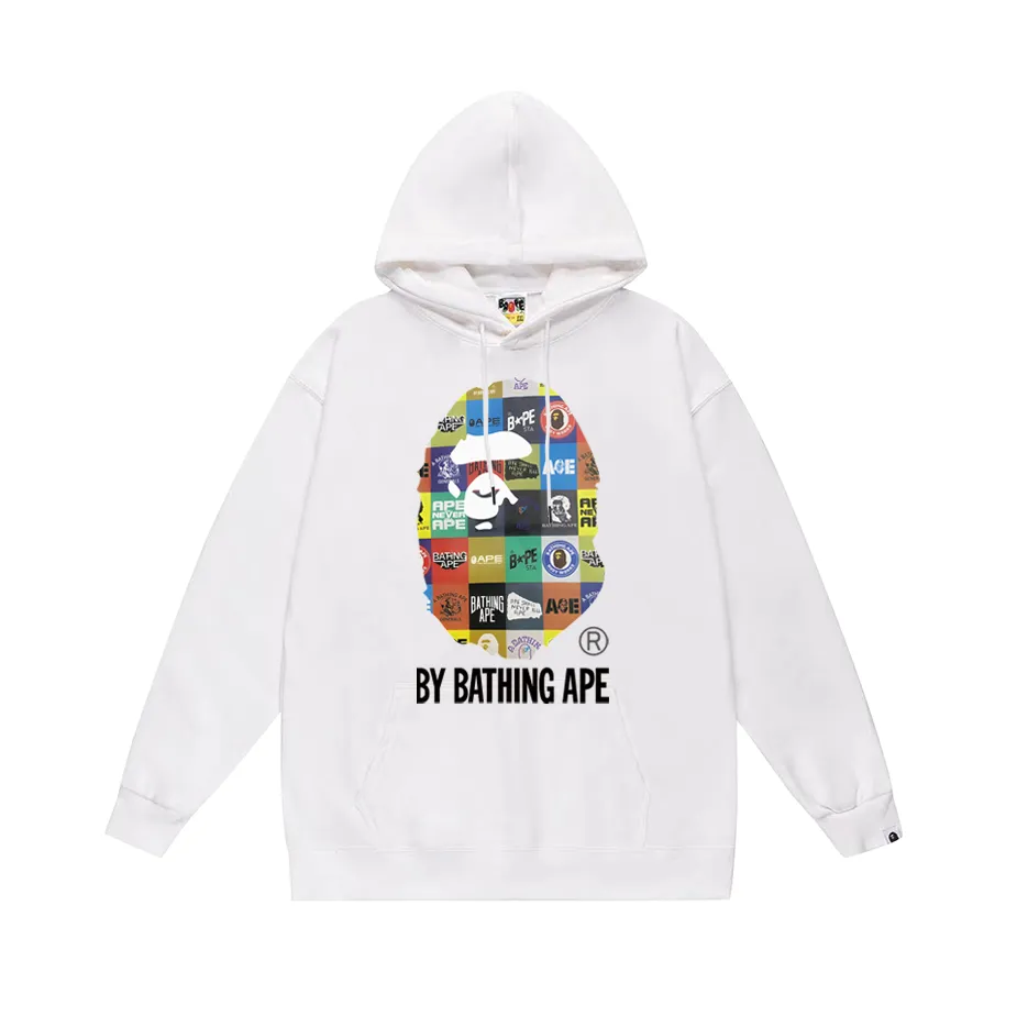 P190 model number SC606# terry 85 plus velvet 95 (top version) BAPE ape head cartoon icon printed hooded sweatshirt Made of 380 grams of large terry (drop shoulder large version) fabric, soft and non-pilling, imported environmentally friendly printing glue, bright and three-dimensional pattern, quality 💥Same style for men and women, the upper body is fashionable Color: black white gray Size: S M L XL XXL