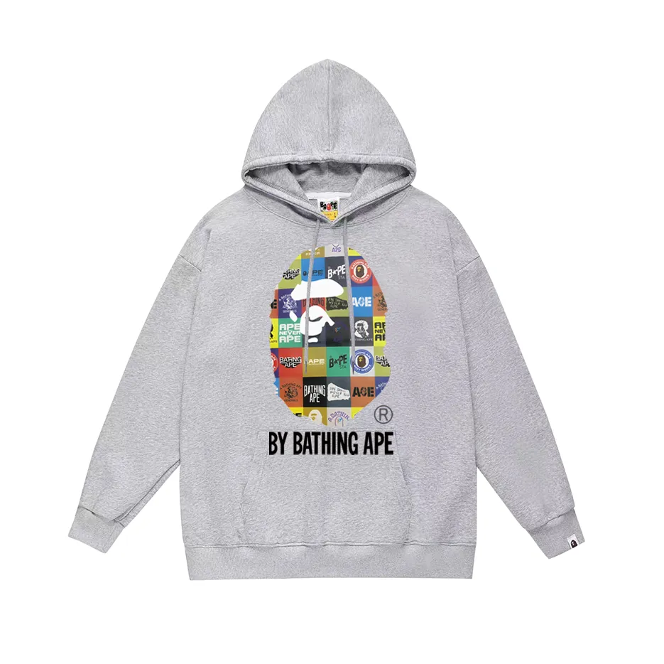 P190 model number SC606# terry 85 plus velvet 95 (top version) BAPE ape head cartoon icon printed hooded sweatshirt Made of 380 grams of large terry (drop shoulder large version) fabric, soft and non-pilling, imported environmentally friendly printing glue, bright and three-dimensional pattern, quality 💥Same style for men and women, the upper body is fashionable Color: black white gray Size: S M L XL XXL