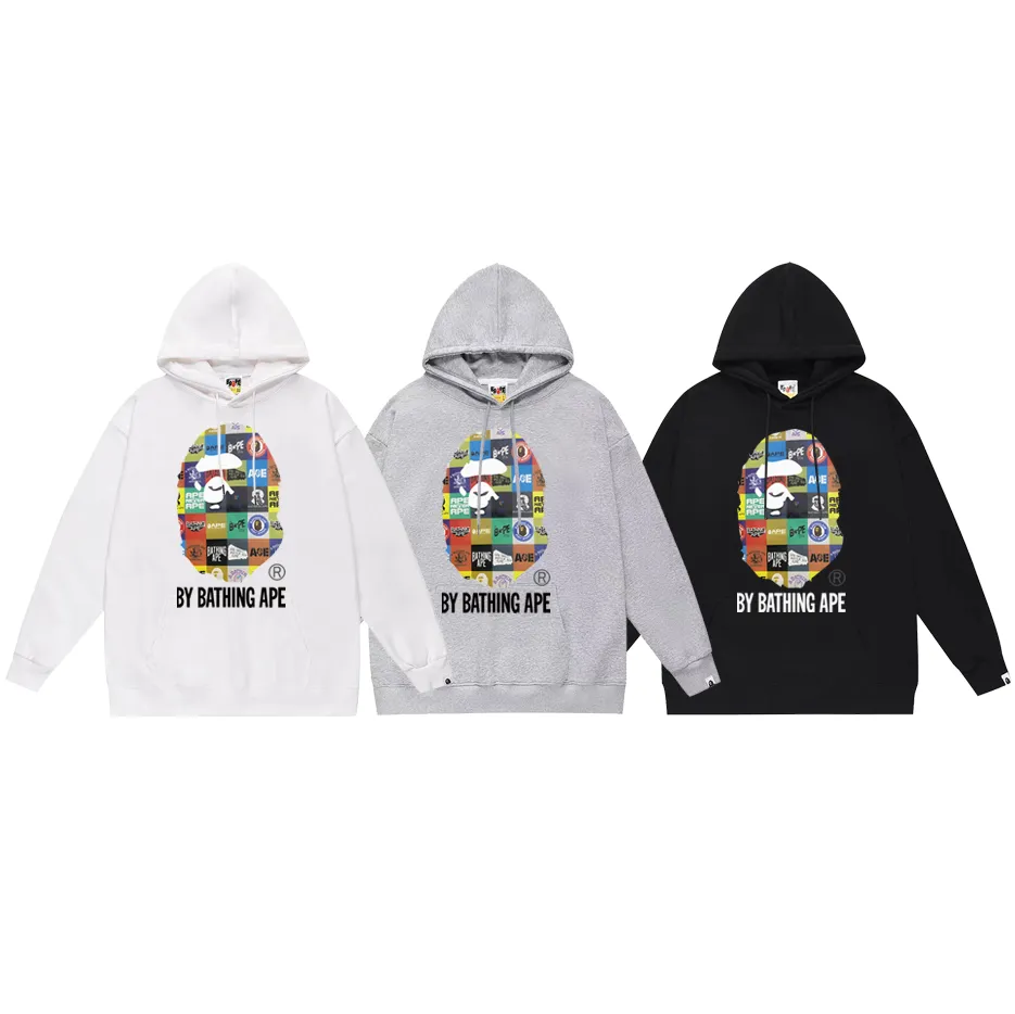 P190 model number SC606# terry 85 plus velvet 95 (top version) BAPE ape head cartoon icon printed hooded sweatshirt Made of 380 grams of large terry (drop shoulder large version) fabric, soft and non-pilling, imported environmentally friendly printing glue, bright and three-dimensional pattern, quality 💥Same style for men and women, the upper body is fashionable Color: black white gray Size: S M L XL XXL