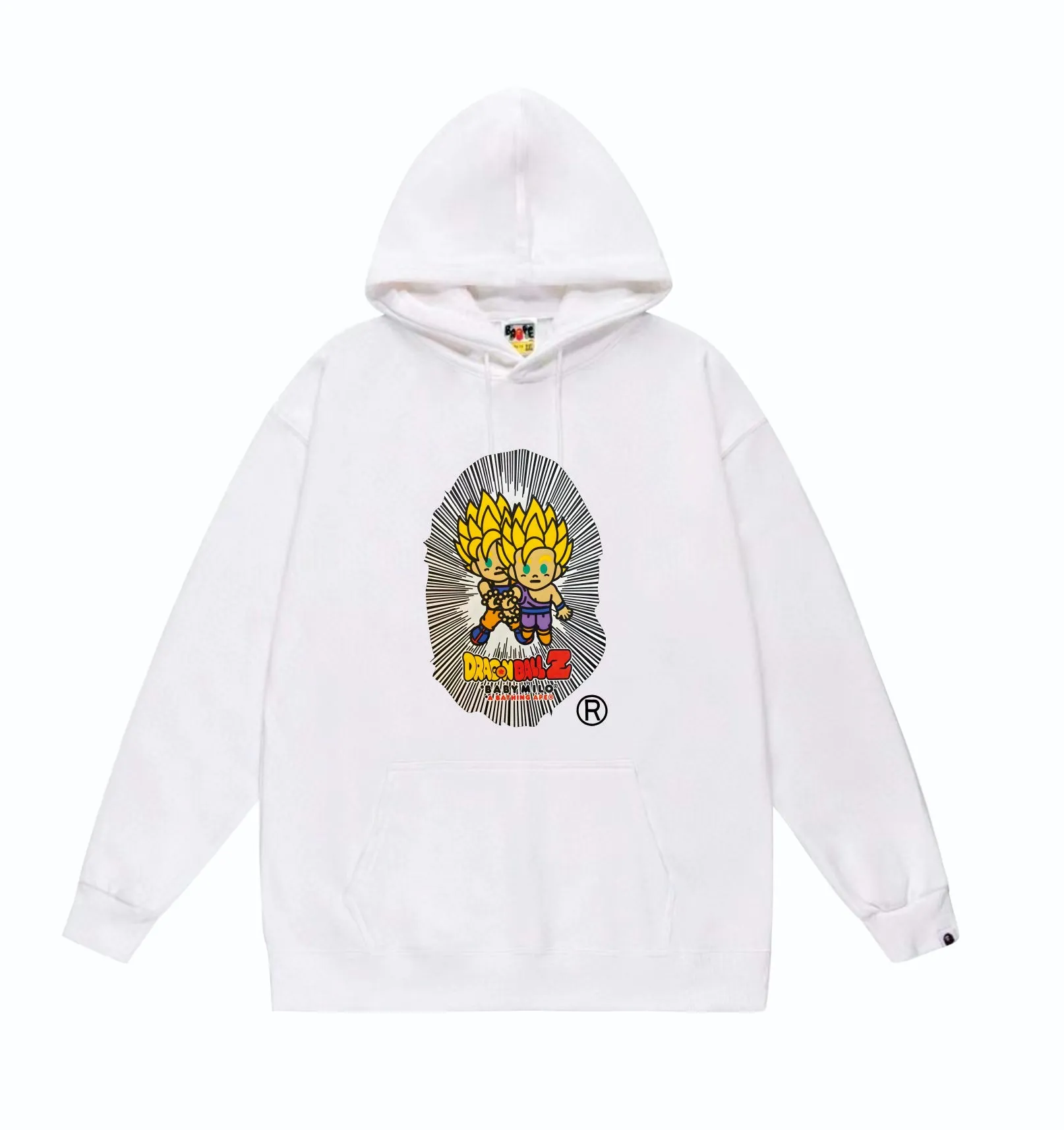 P160 model number SC855# terry 80 plus velvet 90 (top version) BAPE Dragon Ball co-branded Super Saiyan Great Ape head letter printed hooded sweatshirt. Made of 380g large terry (large version with dropped shoulders) fabric. The texture is soft and non-pilling. Imported environmentally friendly printing glue. The pattern is bright and three-dimensional. Quality💥Same style for men and women. The upper body is trendy. Color: black white gray Size: S M L XL XXL