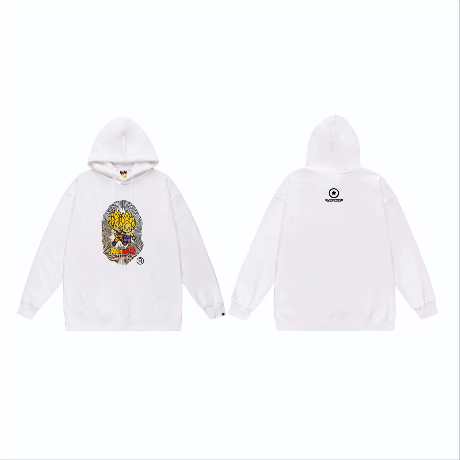 P160 model number SC855# terry 80 plus velvet 90 (top version) BAPE Dragon Ball co-branded Super Saiyan Great Ape head letter printed hooded sweatshirt. Made of 380g large terry (large version with dropped shoulders) fabric. The texture is soft and non-pilling. Imported environmentally friendly printing glue. The pattern is bright and three-dimensional. Quality💥Same style for men and women. The upper body is trendy. Color: black white gray Size: S M L XL XXL