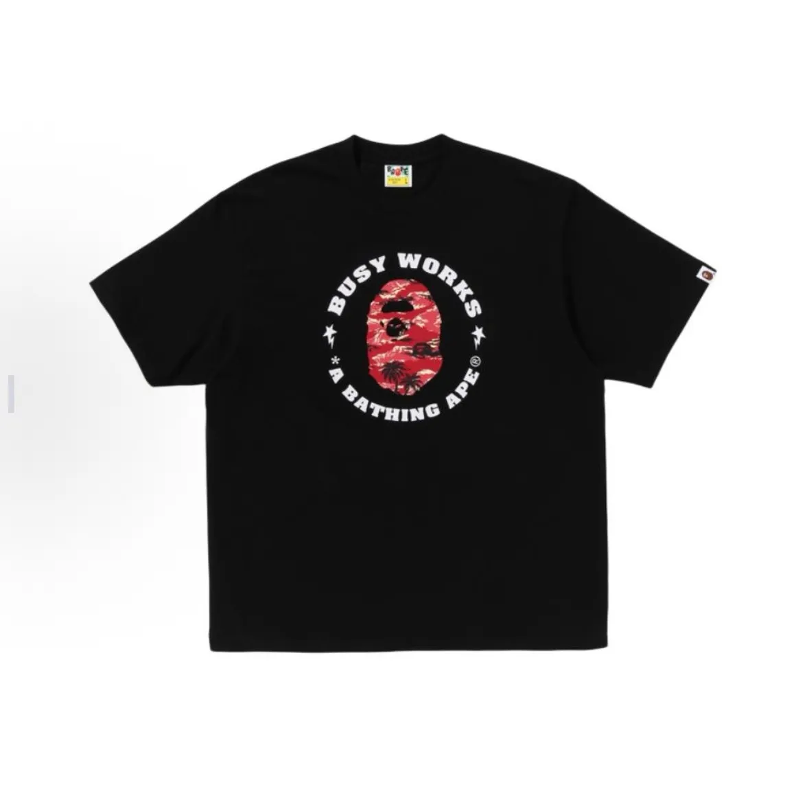 P110 001127 BAPE SS25 palm tree camouflage medallion short-sleeved T-shirt, same style for men and women, size smlxlxxl, black and white