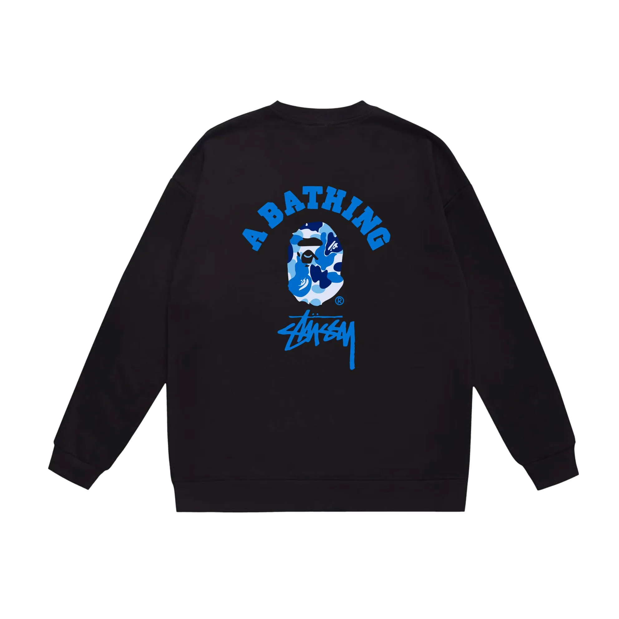 P150 model number SC511# terry 75 plus velvet 80 (top version) BAPE×STUSSY co-branded Stussy letter round neck sweatshirt Made of 350g large terry (drop shoulder large version) fabric, soft and non-pilling, imported environmentally friendly printing glue, bright and three-dimensional pattern, quality 💥Same style for men and women, the upper body is fashionable Color: black white gray Size: S M L XL XXL